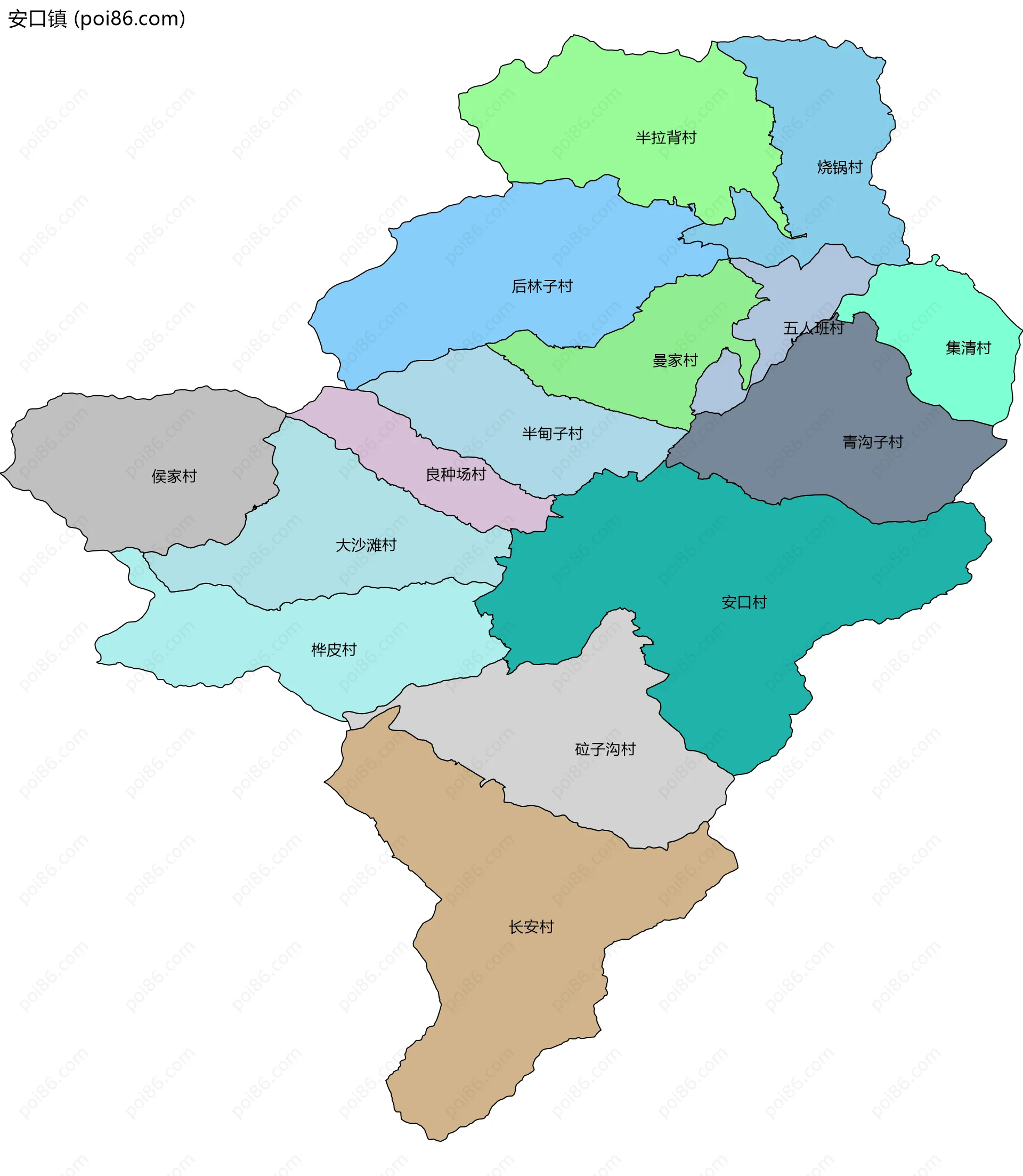 安口镇边界地图(五级行政区划)