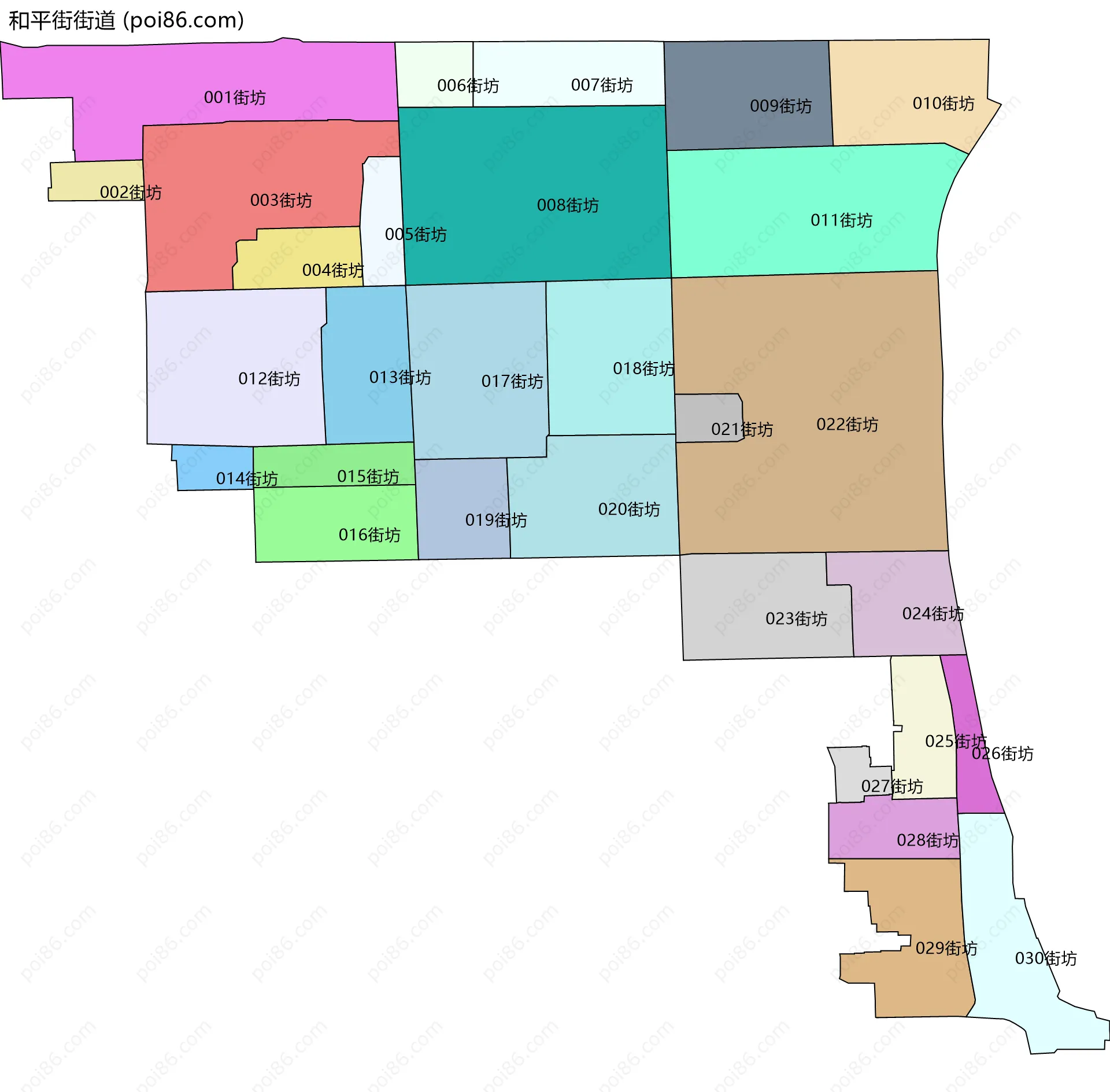 和平街街道边界地图(五级行政区划)