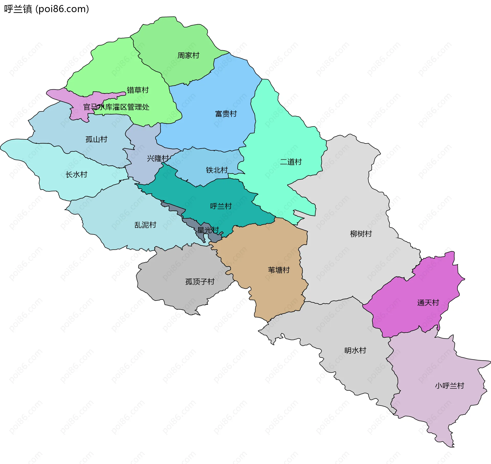 呼兰镇边界地图(五级行政区划)