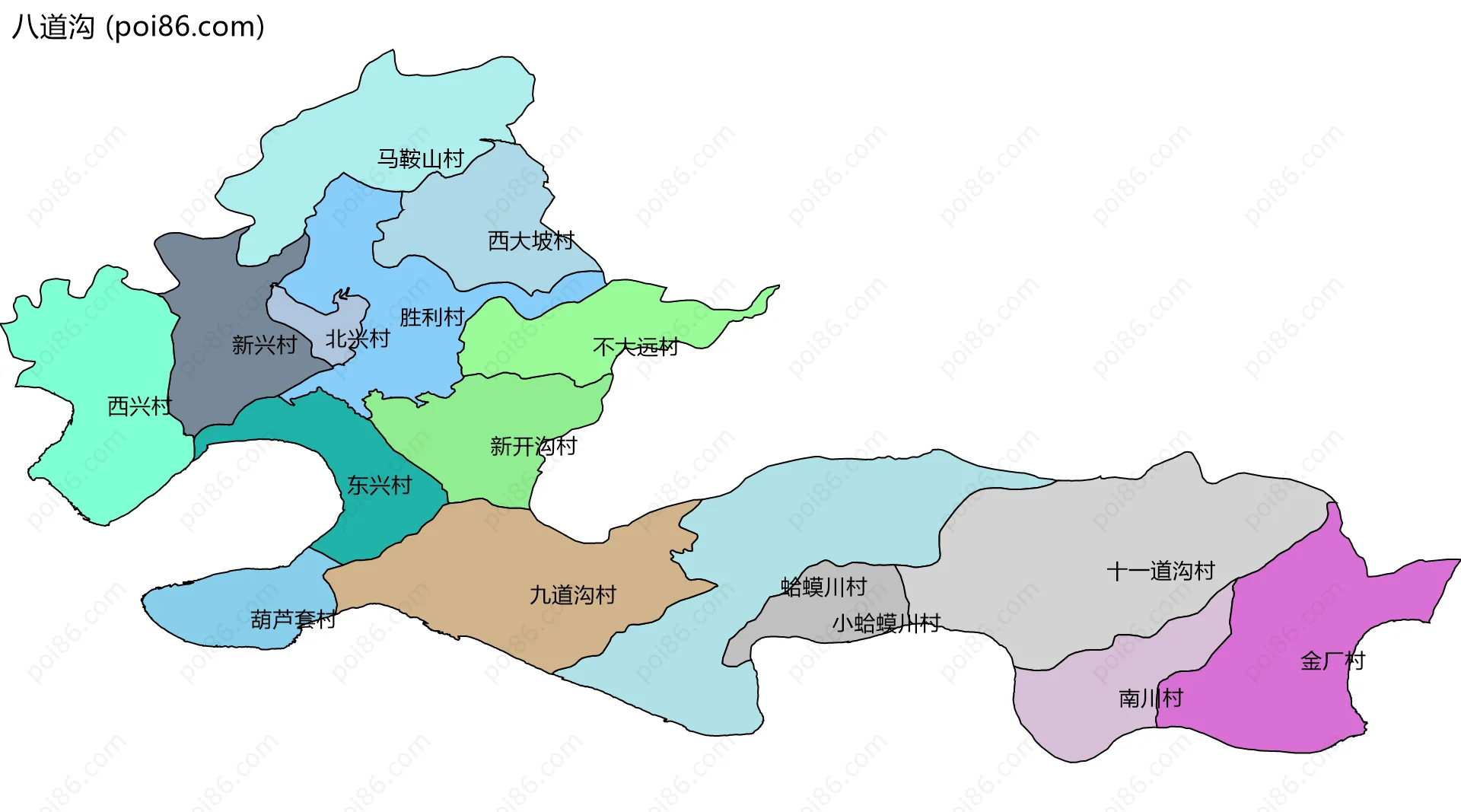 八道沟边界地图(五级行政区划)