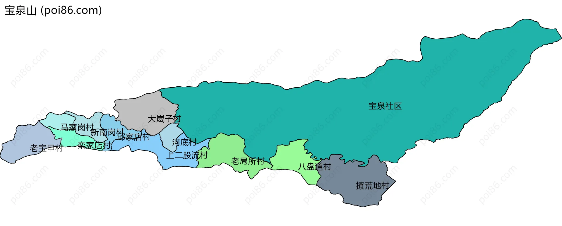 宝泉山边界地图(五级行政区划)