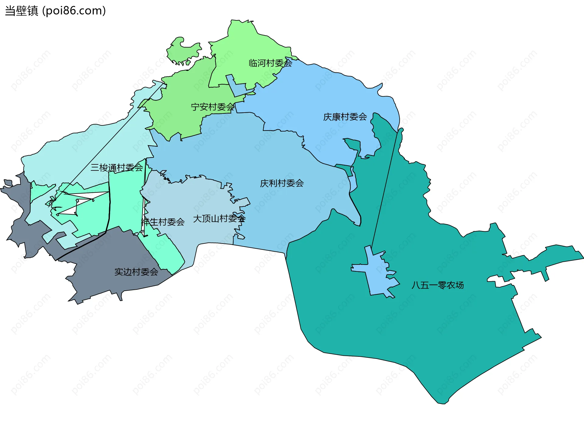 当壁镇边界地图(五级行政区划)