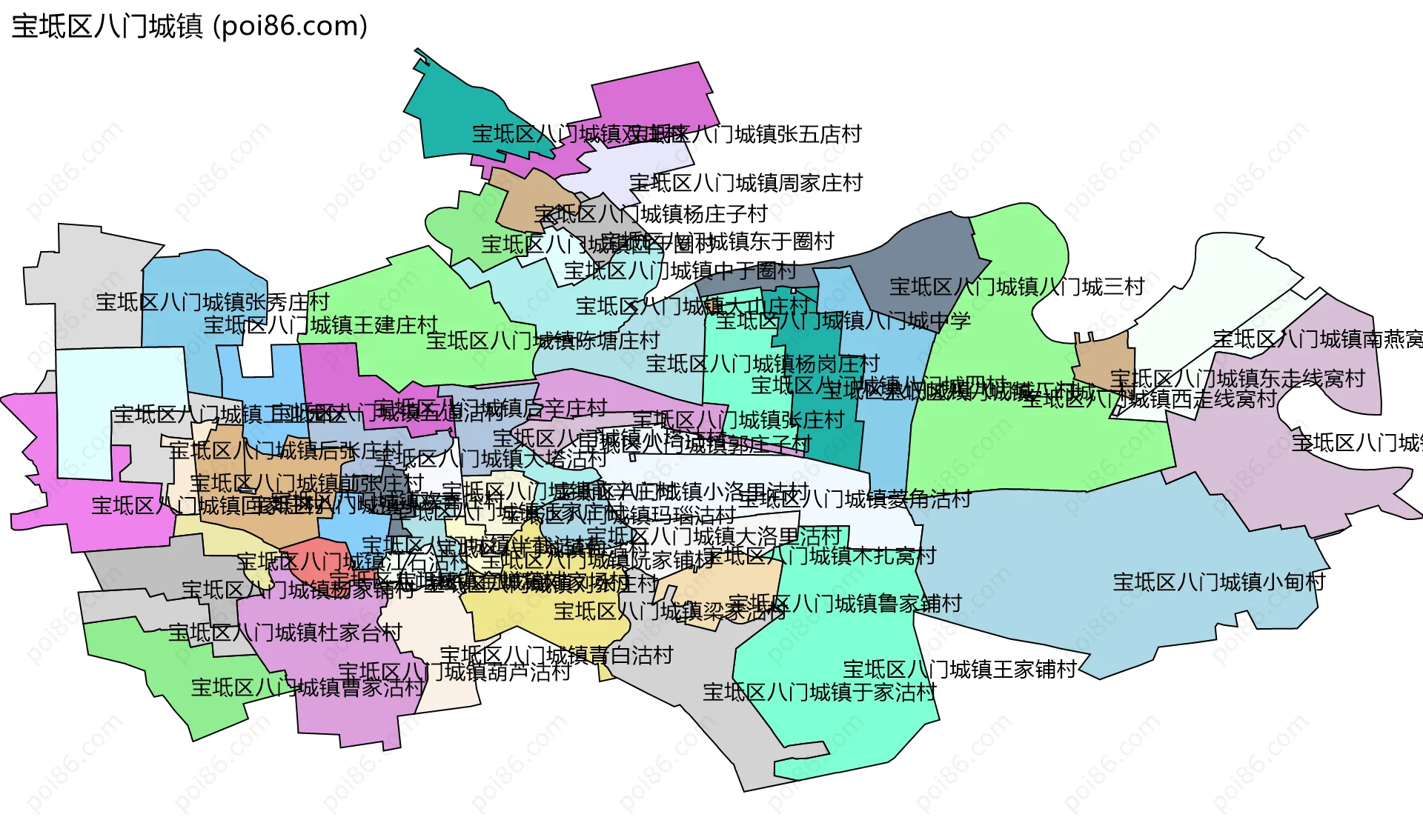 宝坻区八门城镇边界地图(五级行政区划)