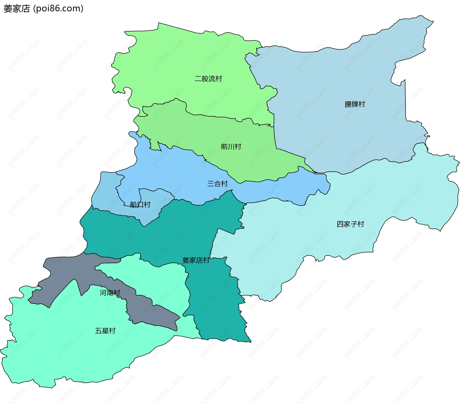 姜家店边界地图(五级行政区划)