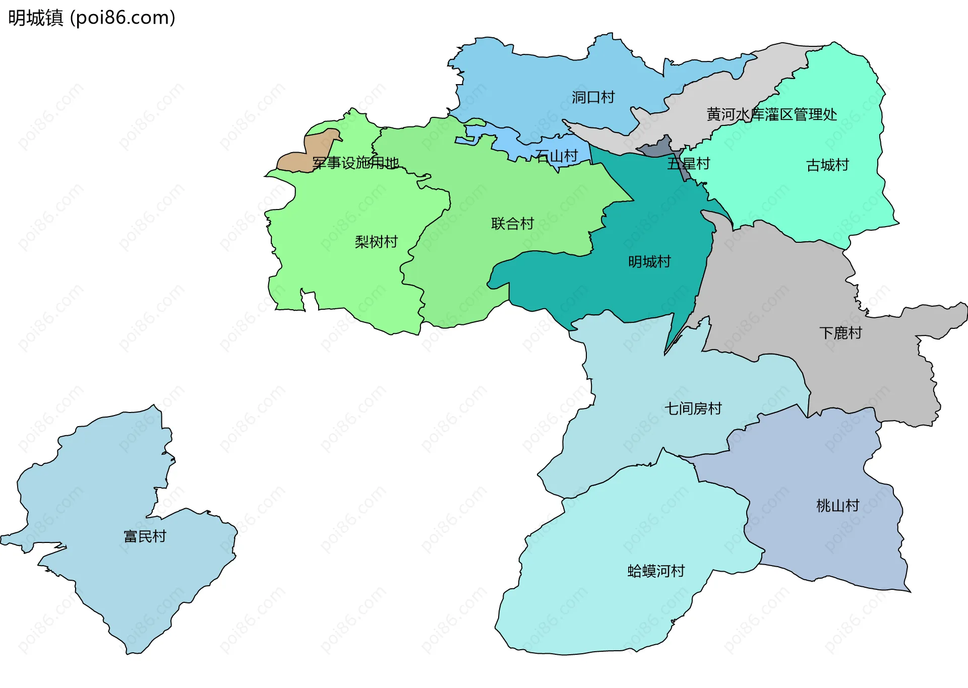 明城镇边界地图(五级行政区划)