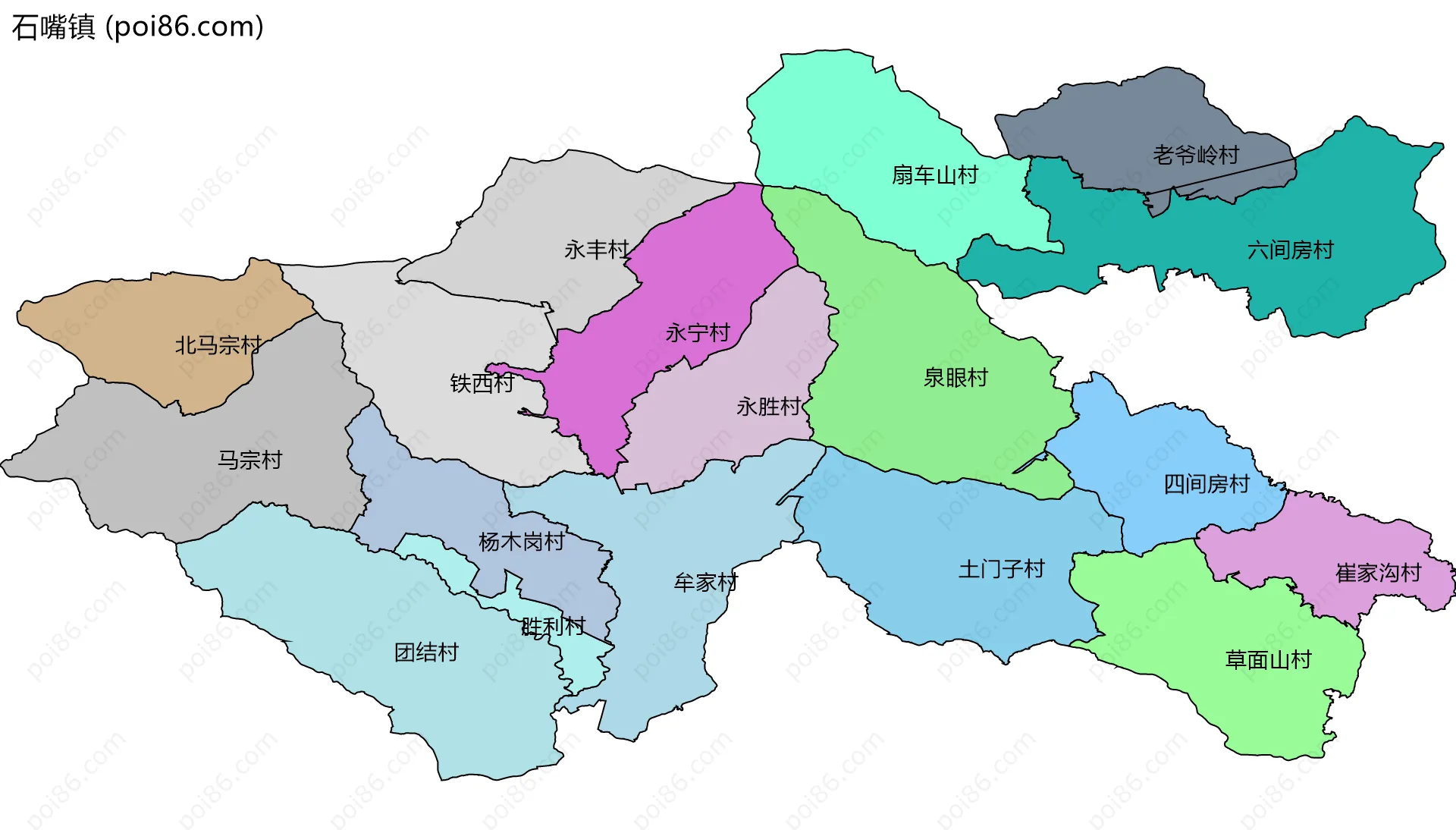 石嘴镇边界地图(五级行政区划)