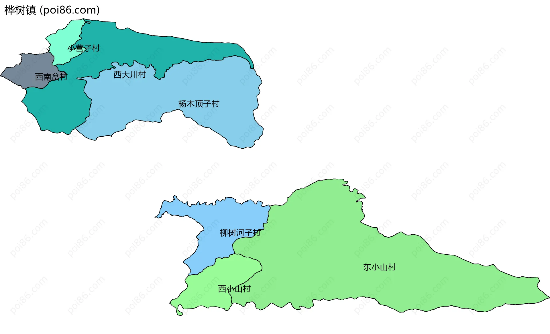 桦树镇边界地图(五级行政区划)