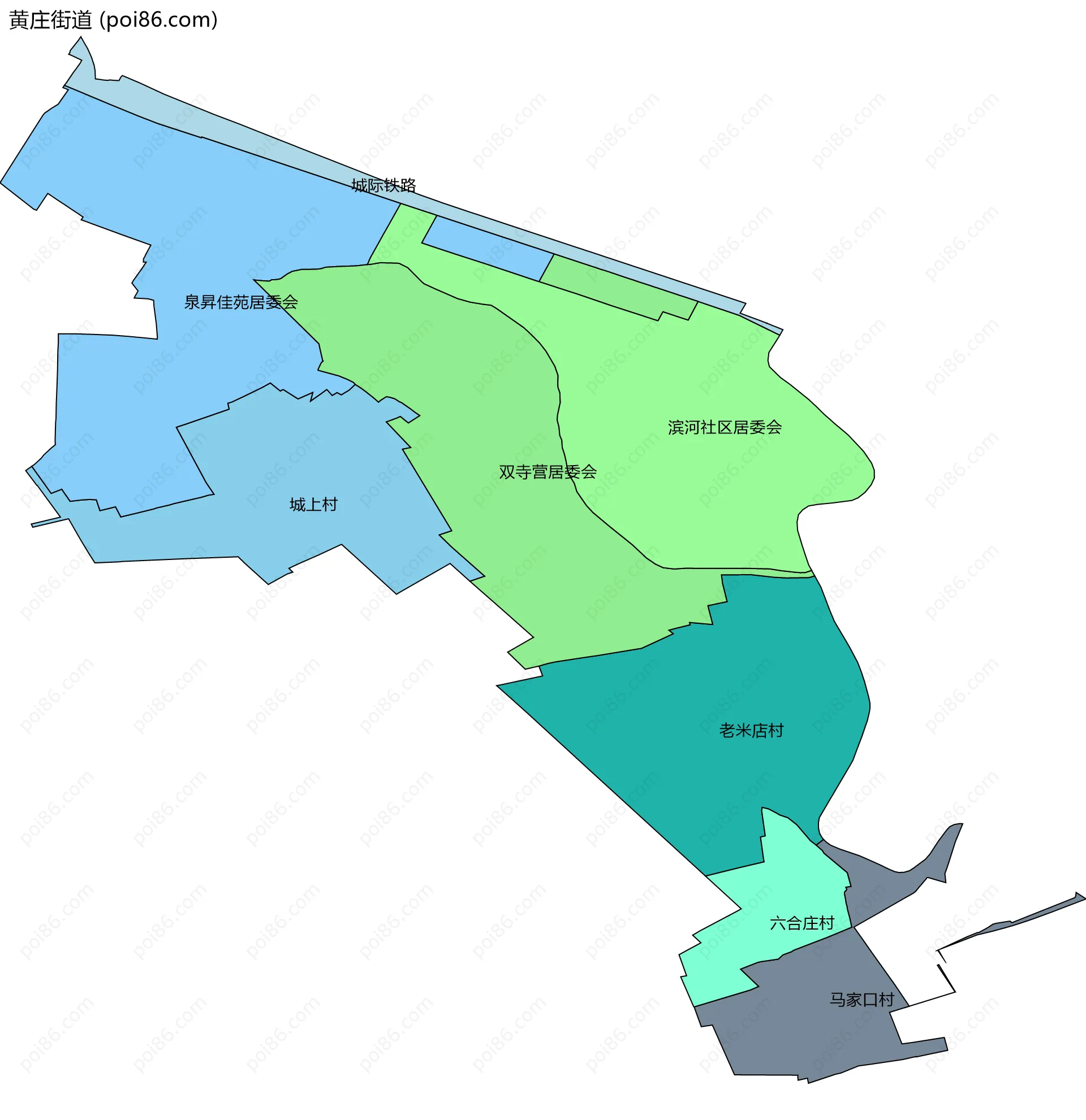 黄庄街道边界地图(五级行政区划)