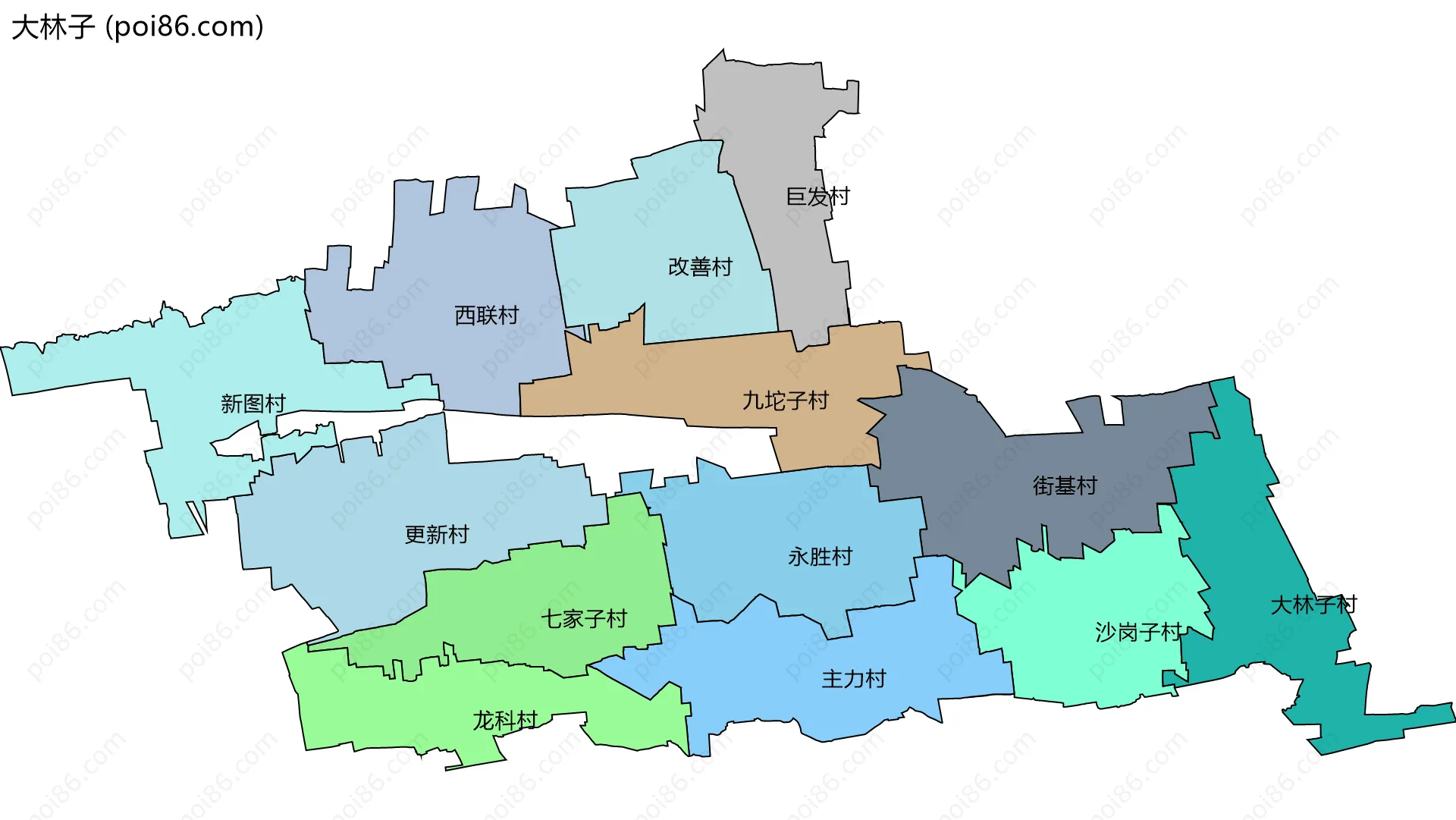 大林子边界地图(五级行政区划)