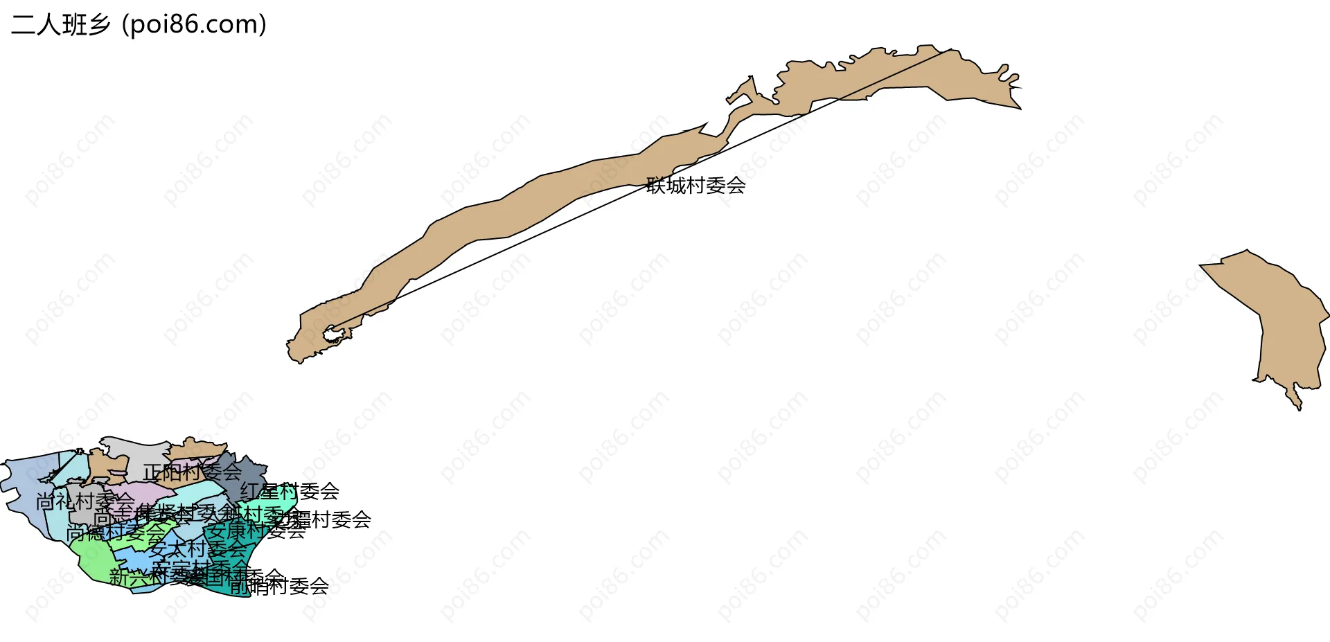 二人班乡边界地图(五级行政区划)
