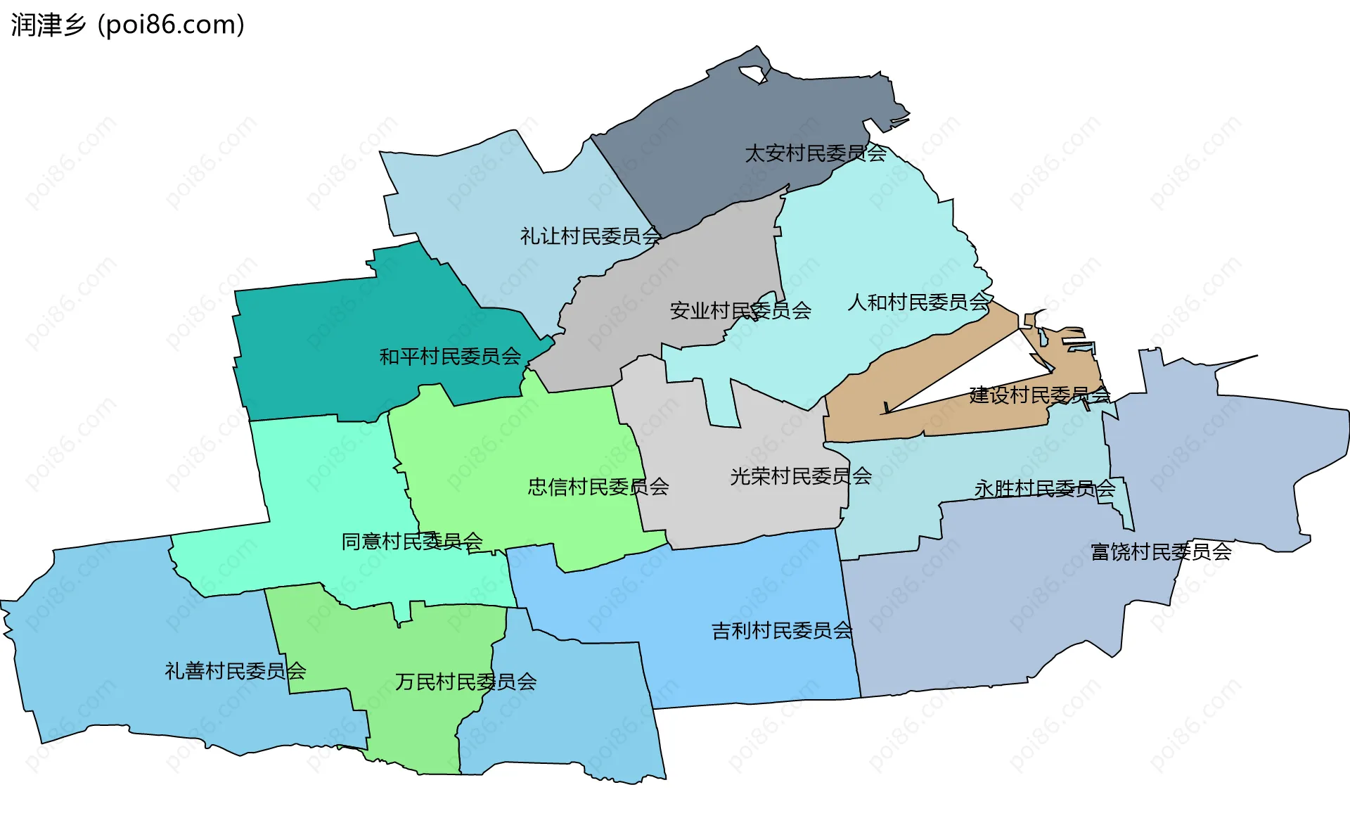 润津乡边界地图(五级行政区划)
