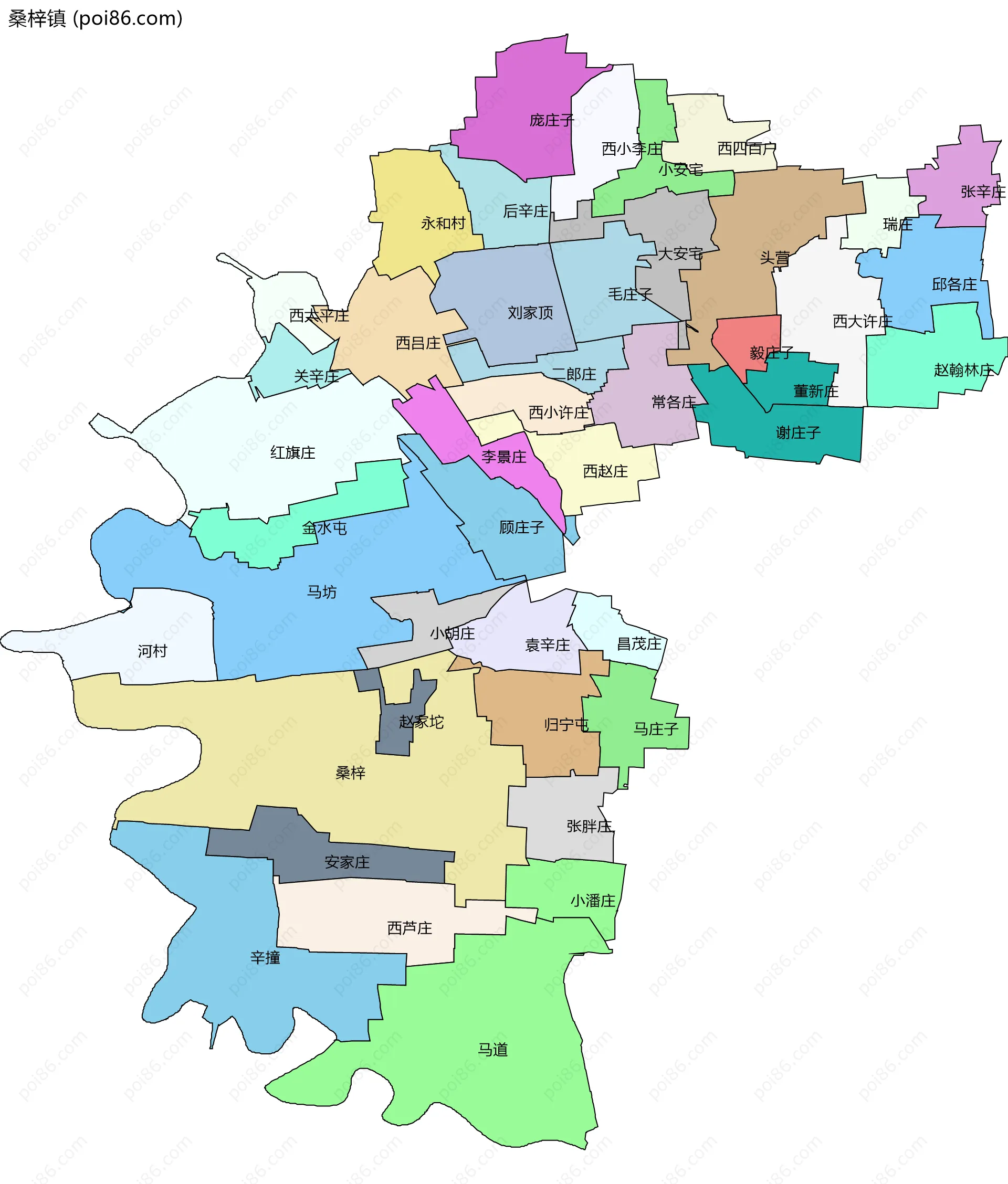 桑梓镇边界地图(五级行政区划)