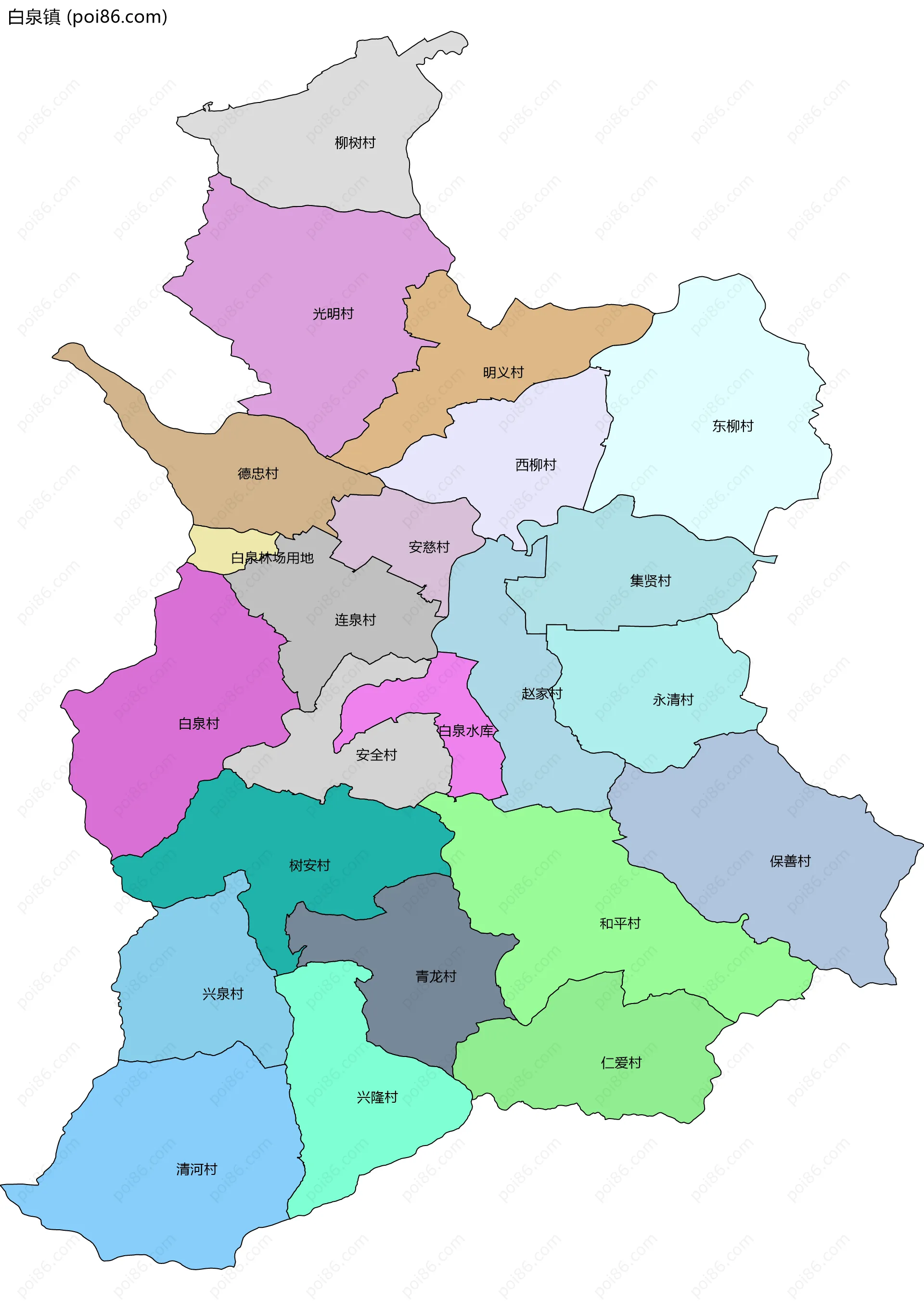 白泉镇边界地图(五级行政区划)