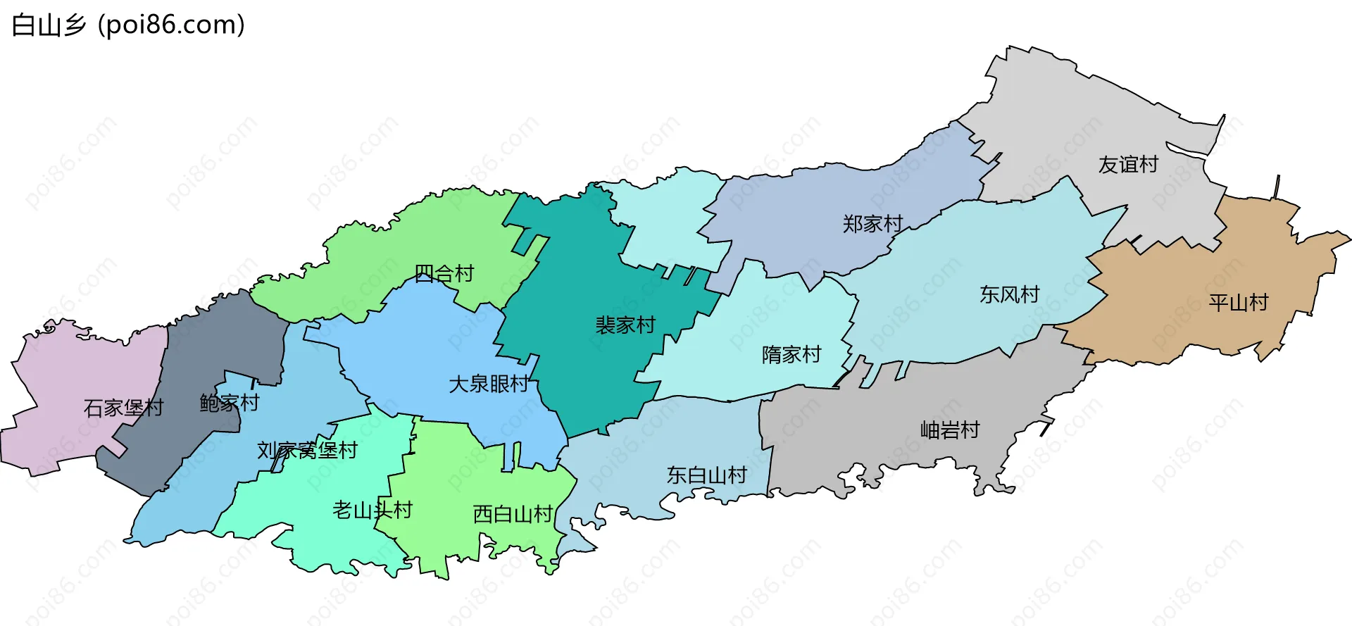 白山乡边界地图(五级行政区划)