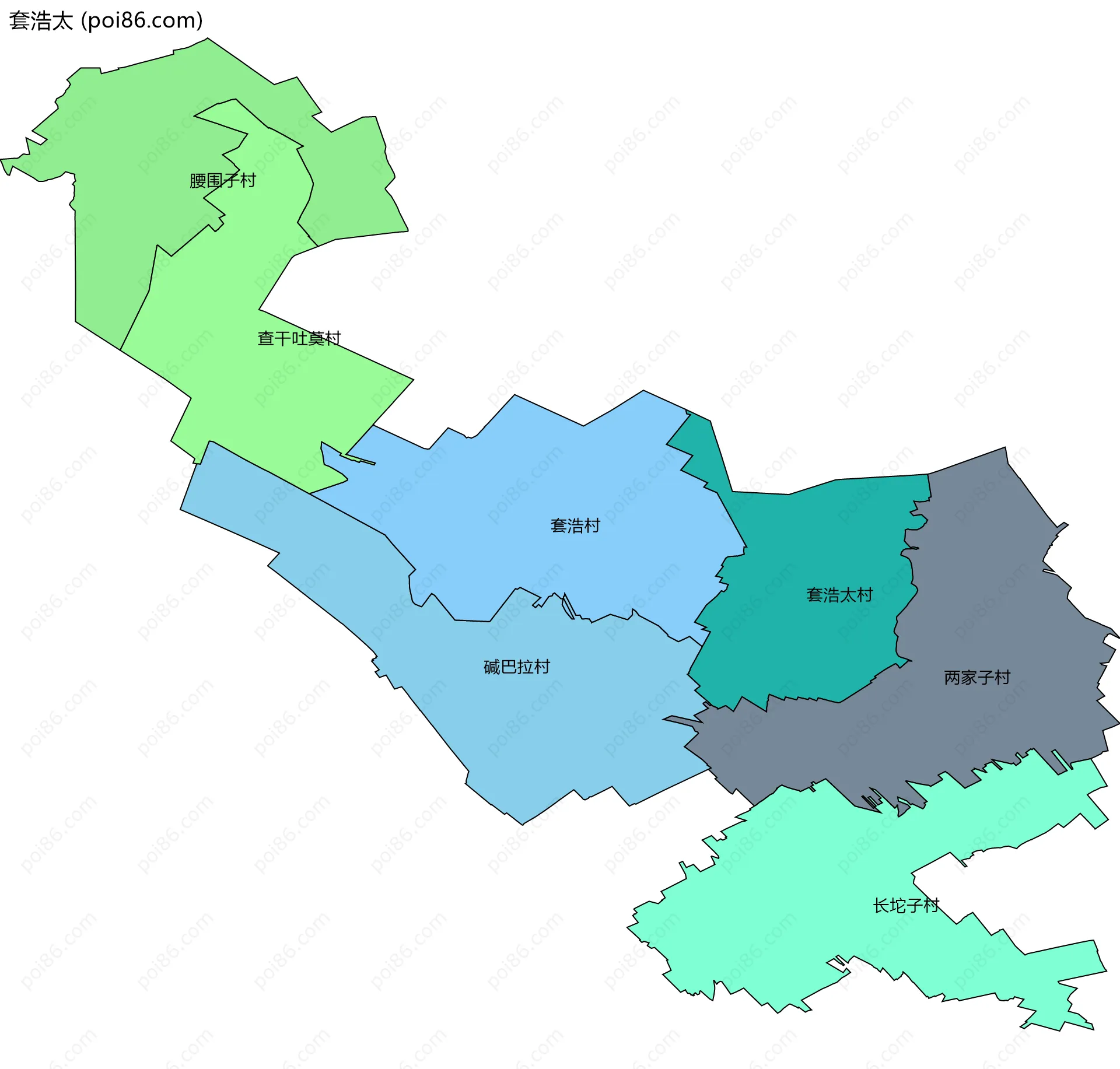 套浩太边界地图(五级行政区划)