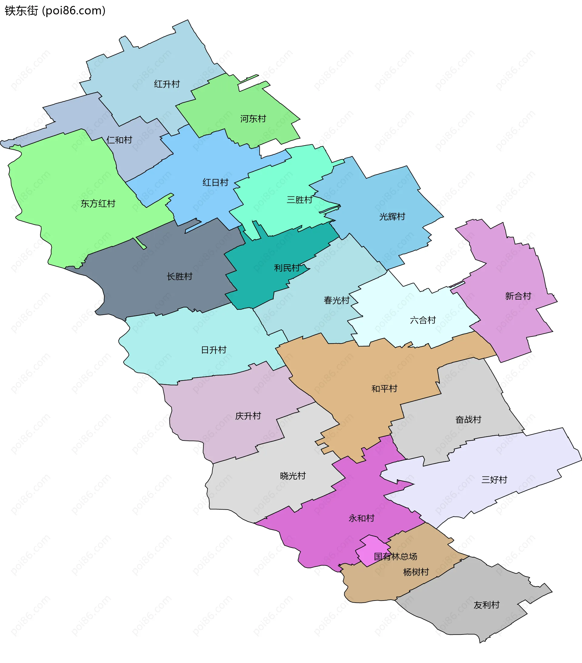 铁东街边界地图(五级行政区划)