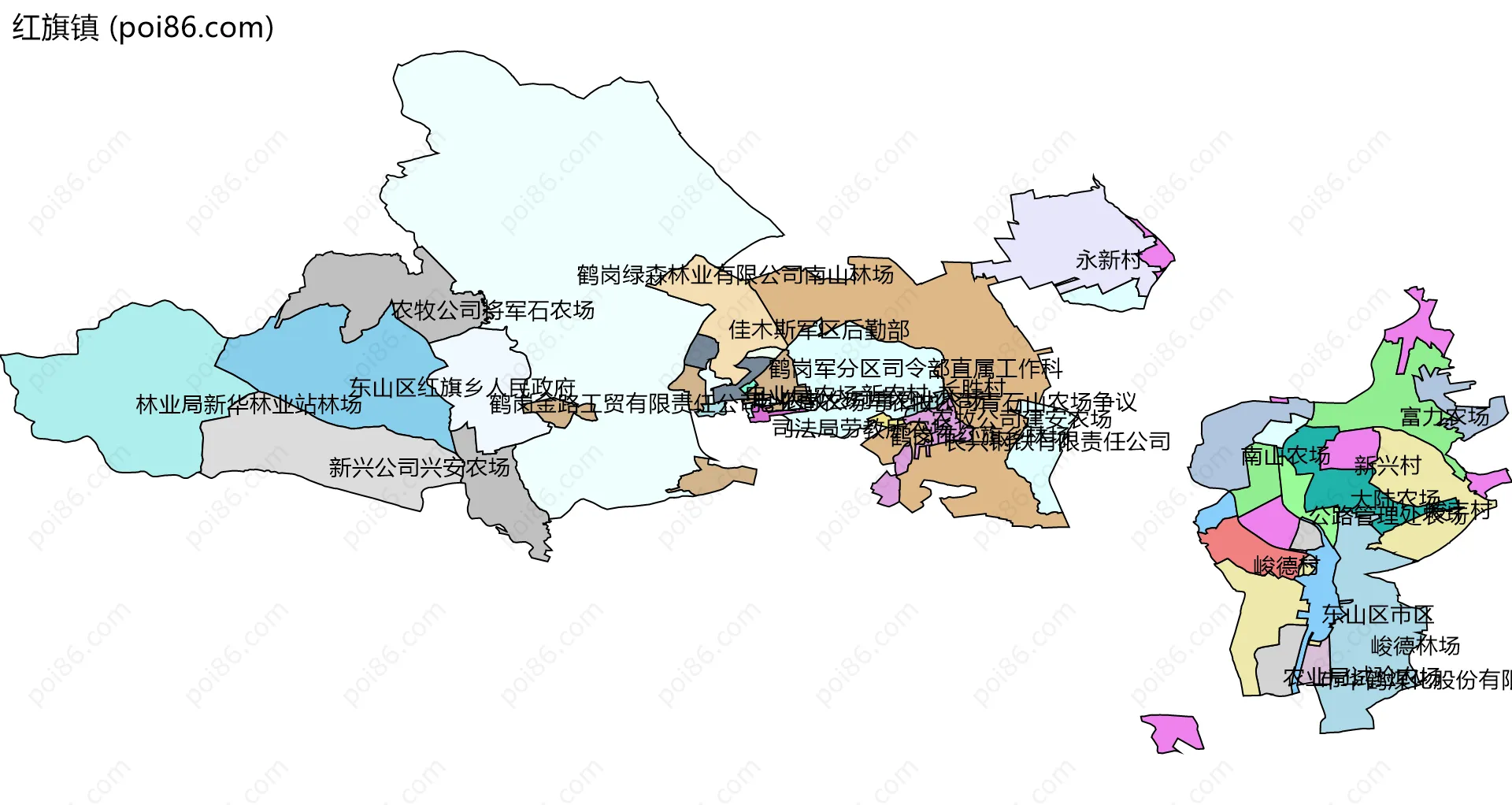 红旗镇边界地图(五级行政区划)