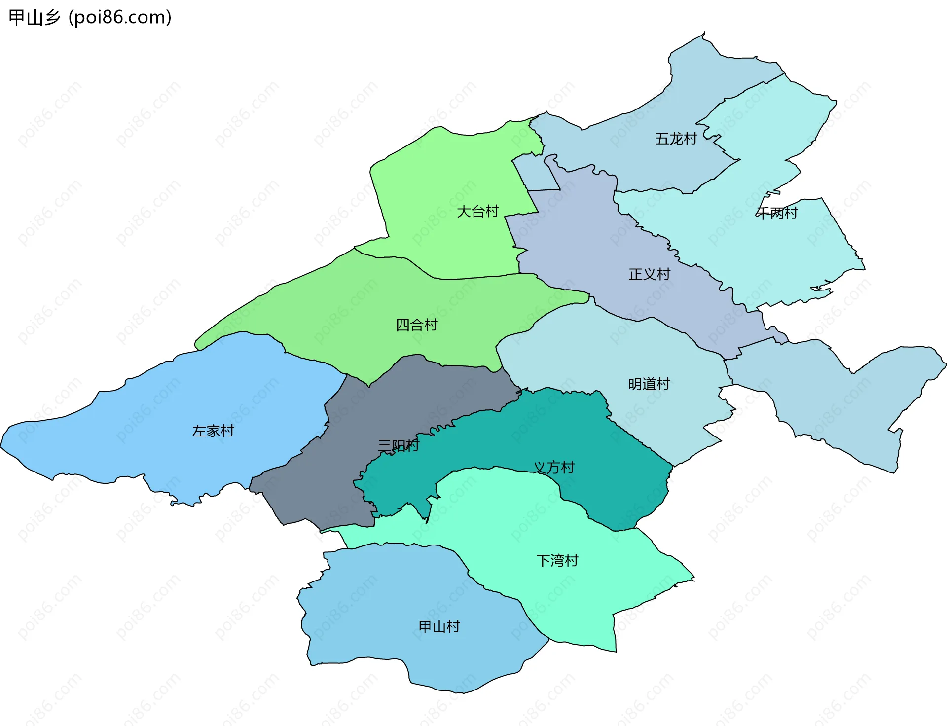 甲山乡边界地图(五级行政区划)