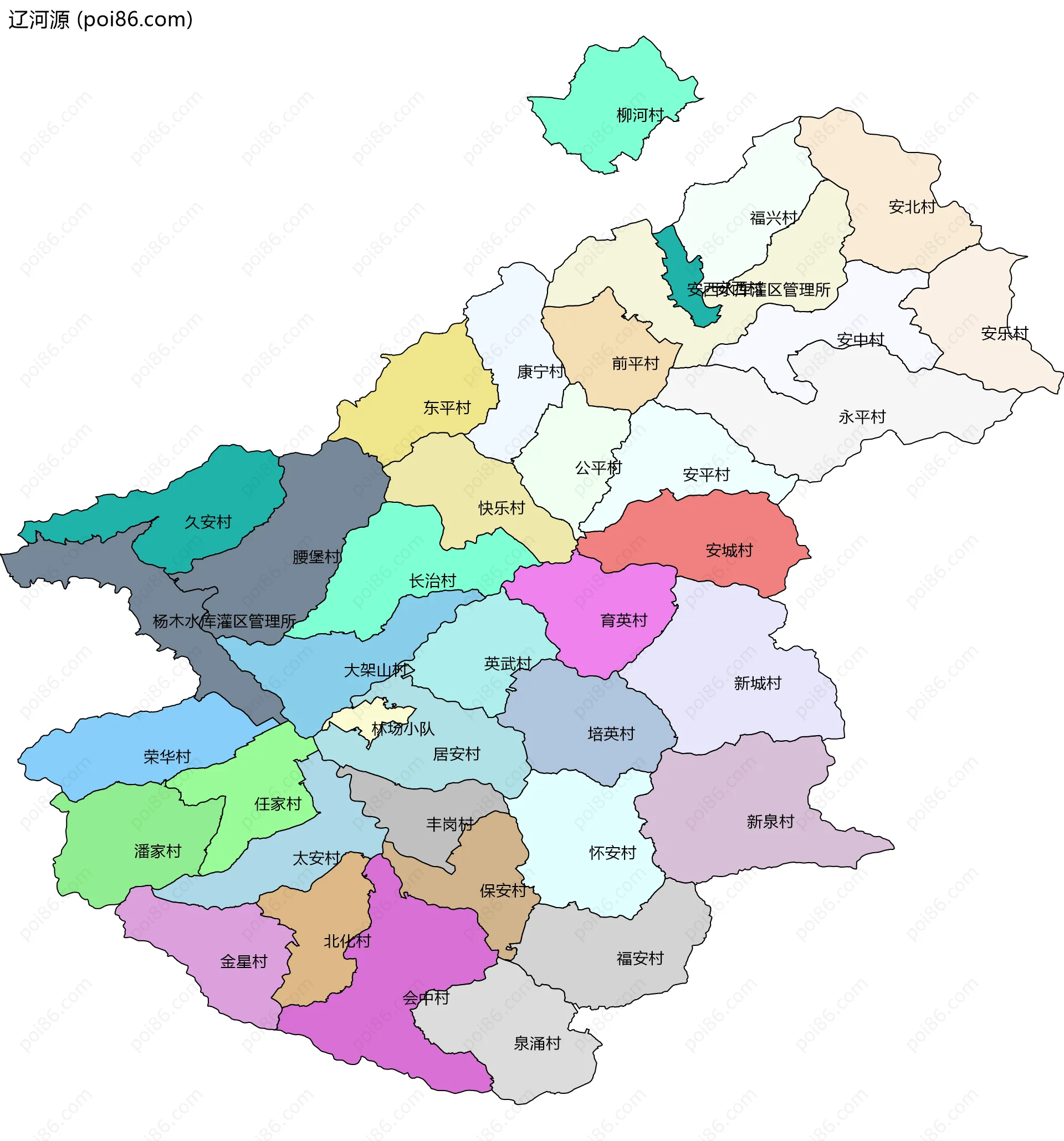 辽河源边界地图(五级行政区划)