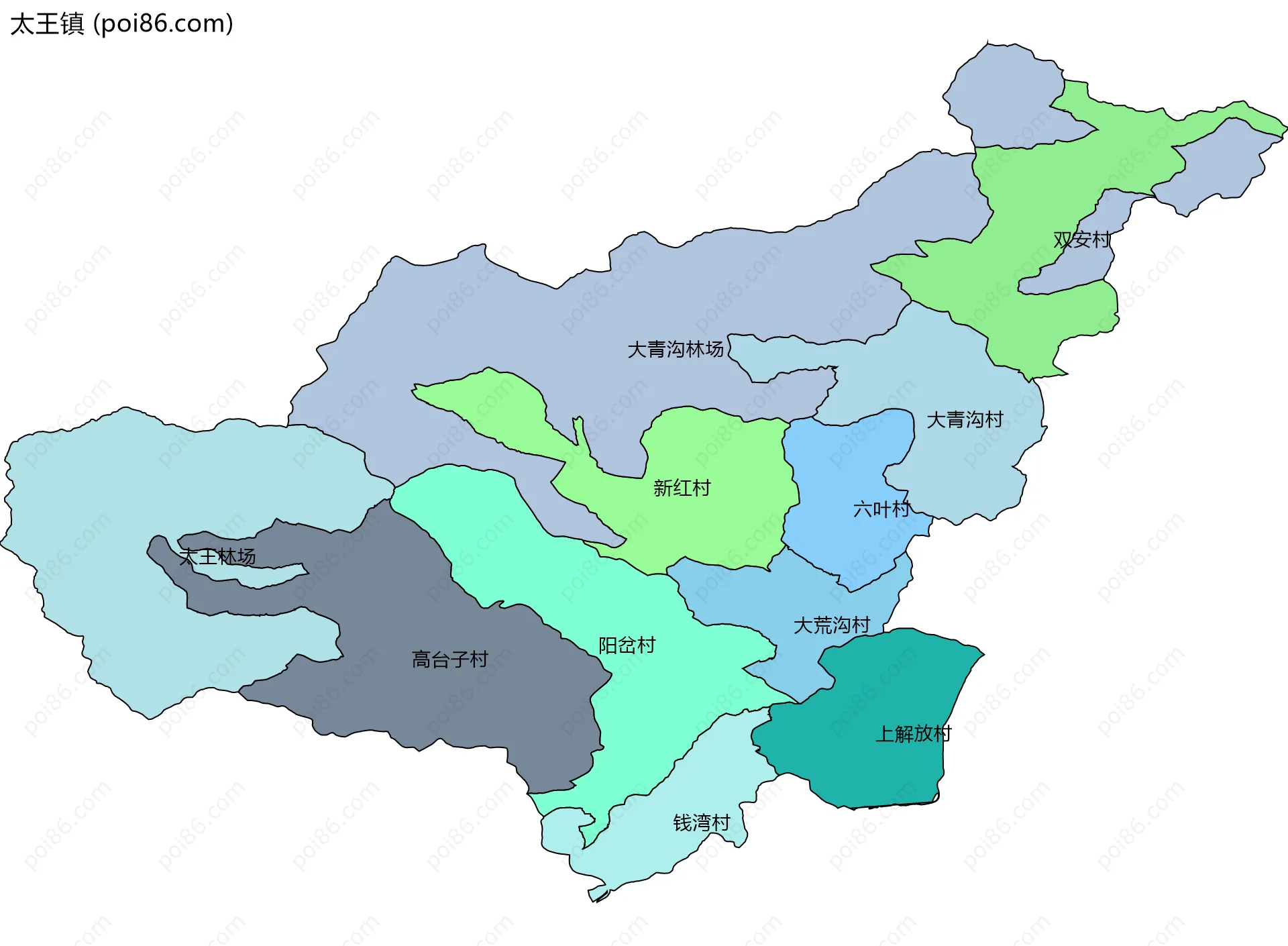 太王镇边界地图(五级行政区划)