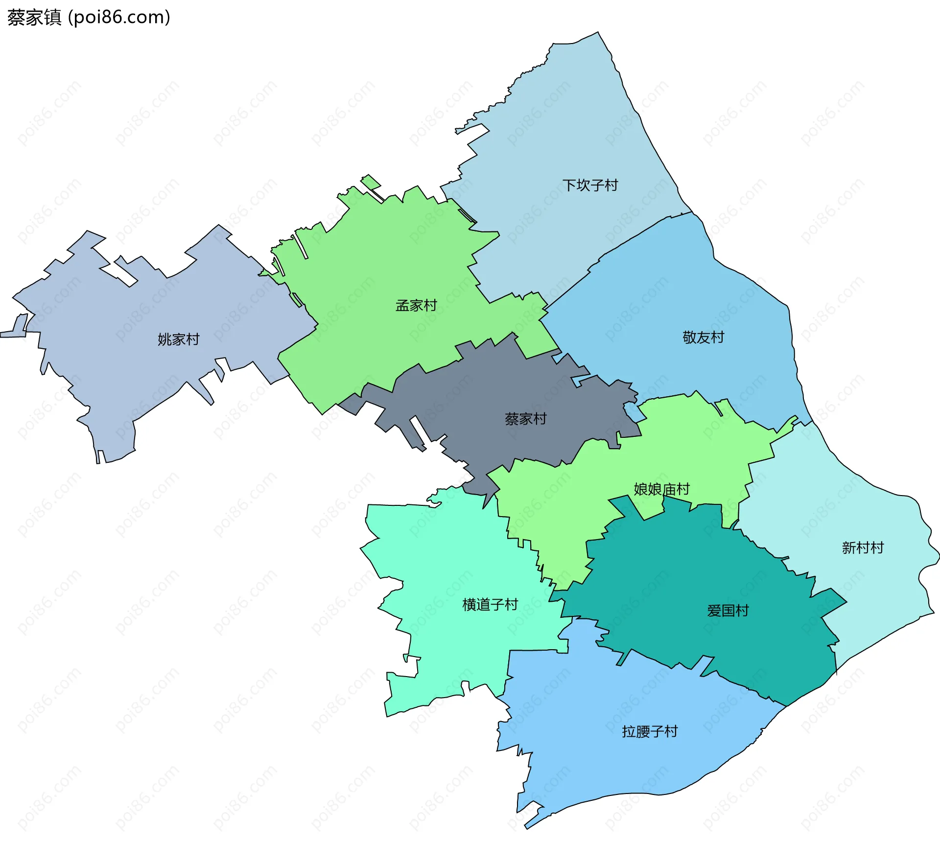 蔡家镇边界地图(五级行政区划)