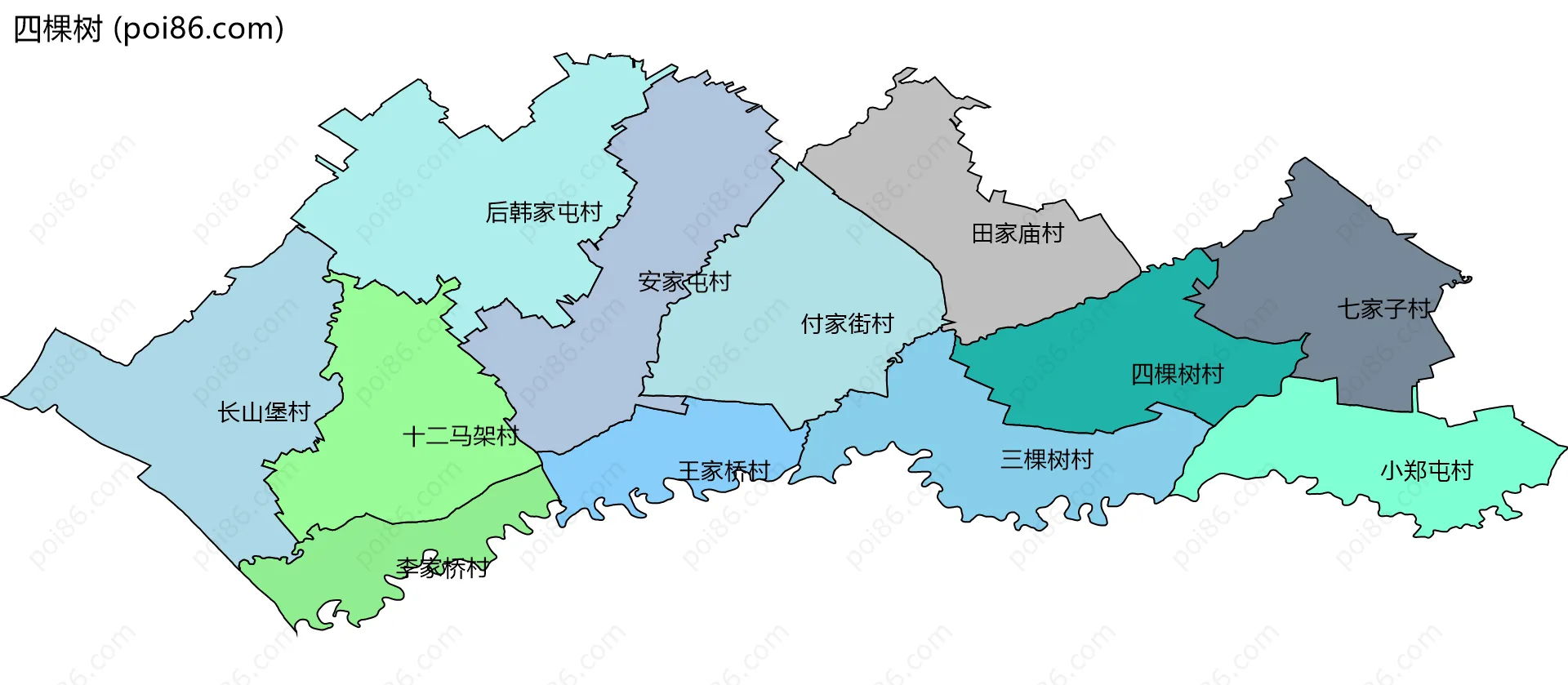 四棵树边界地图(五级行政区划)