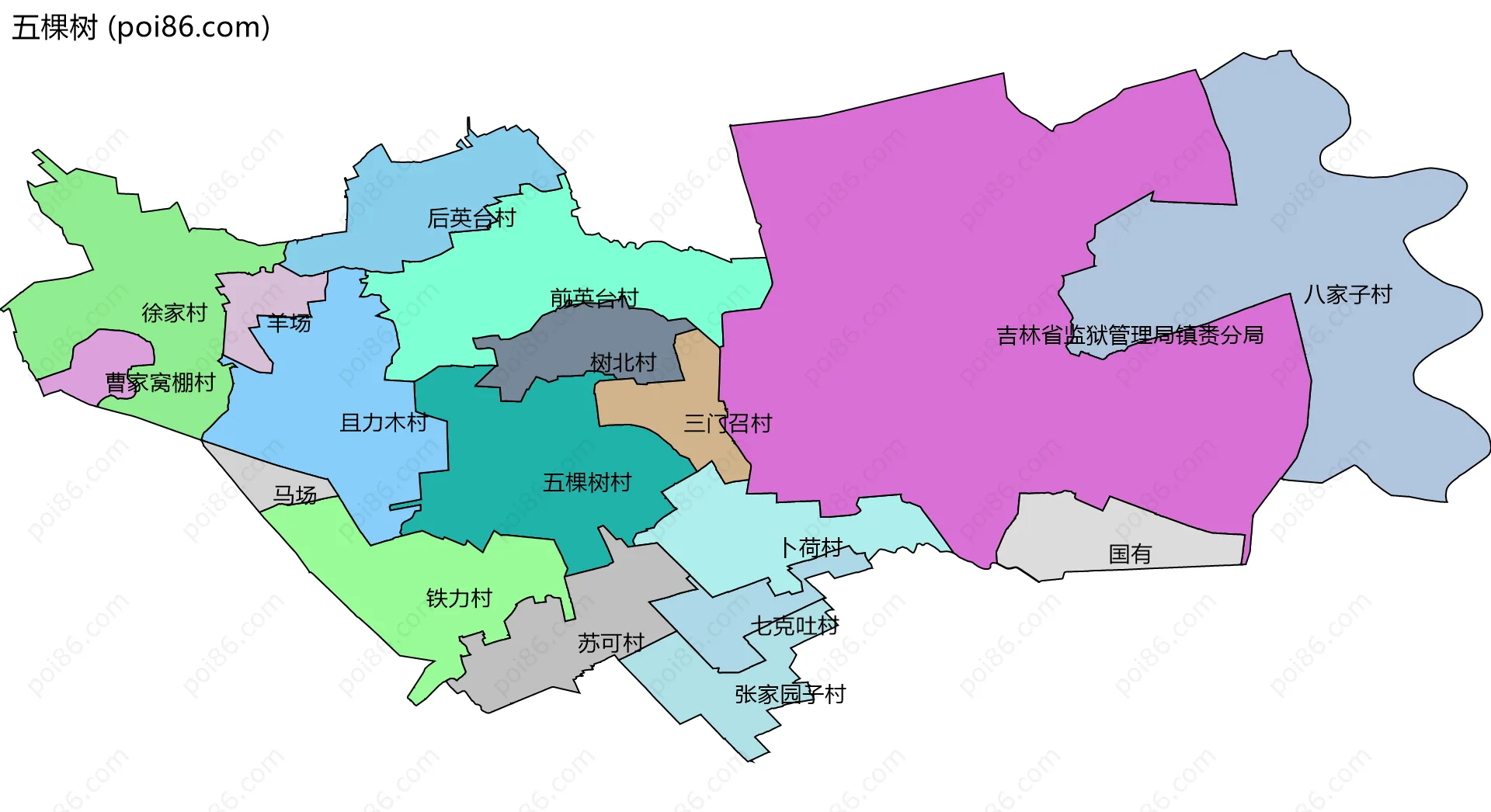 五棵树边界地图(五级行政区划)