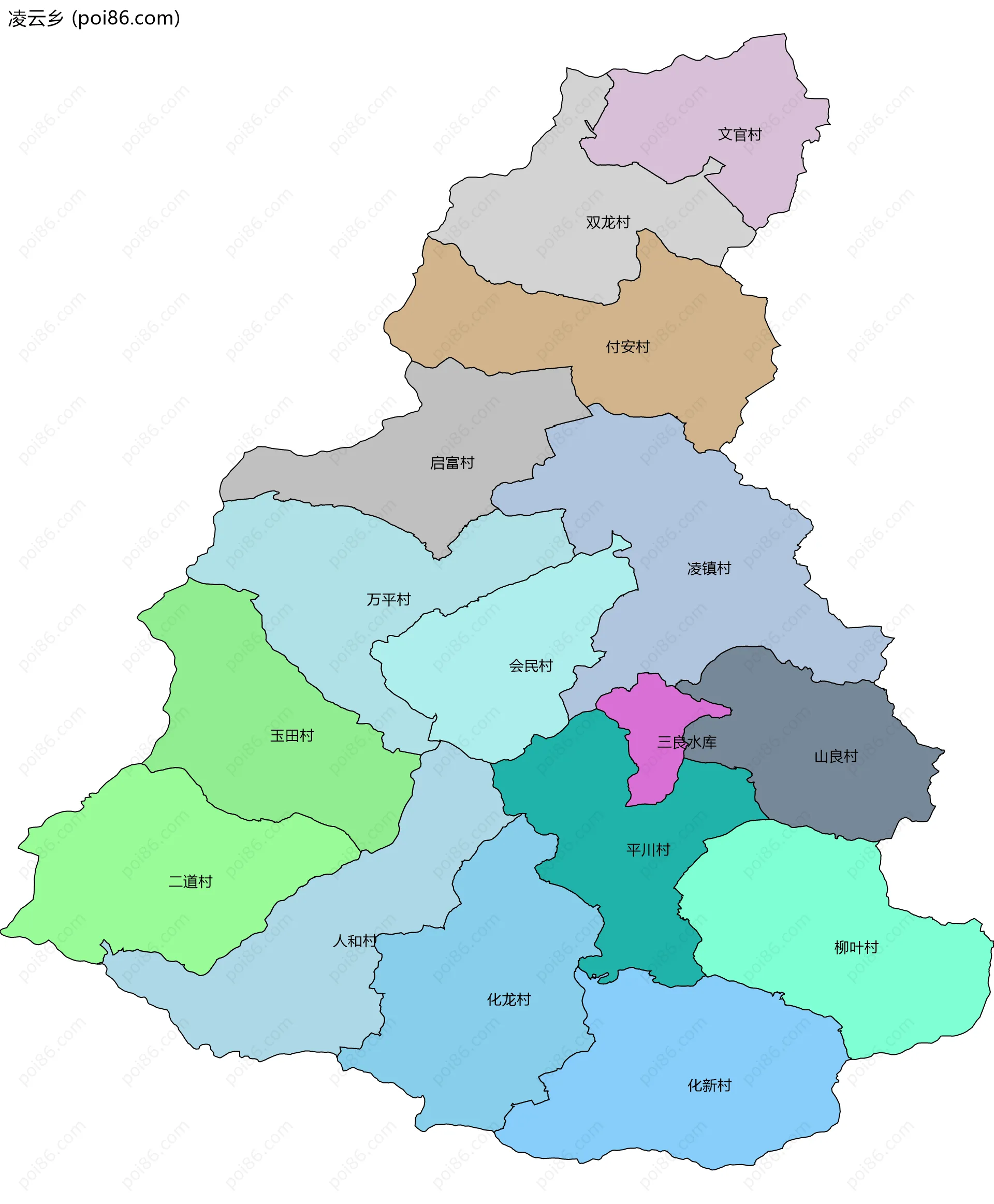 凌云乡边界地图(五级行政区划)