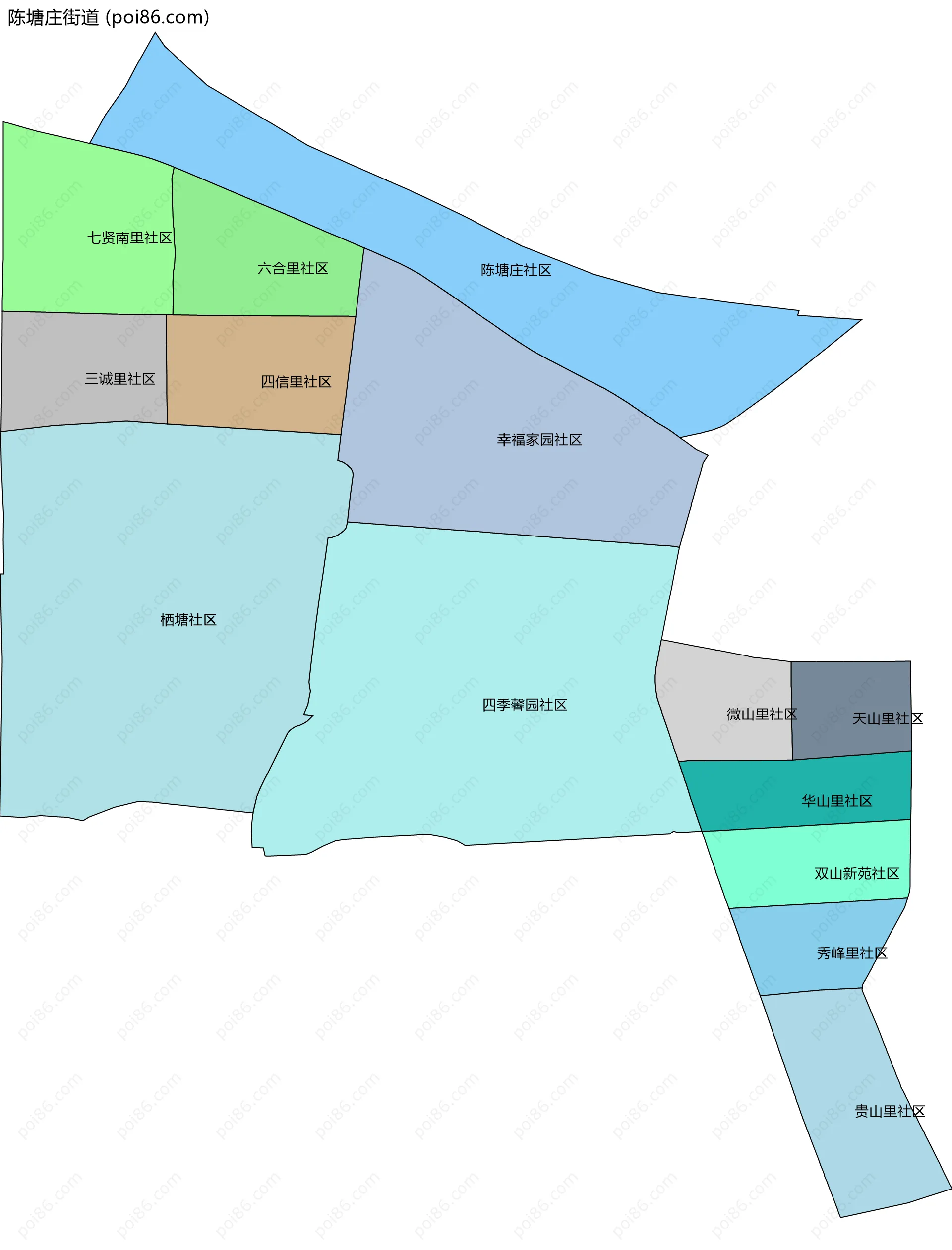 陈塘庄街道边界地图(五级行政区划)