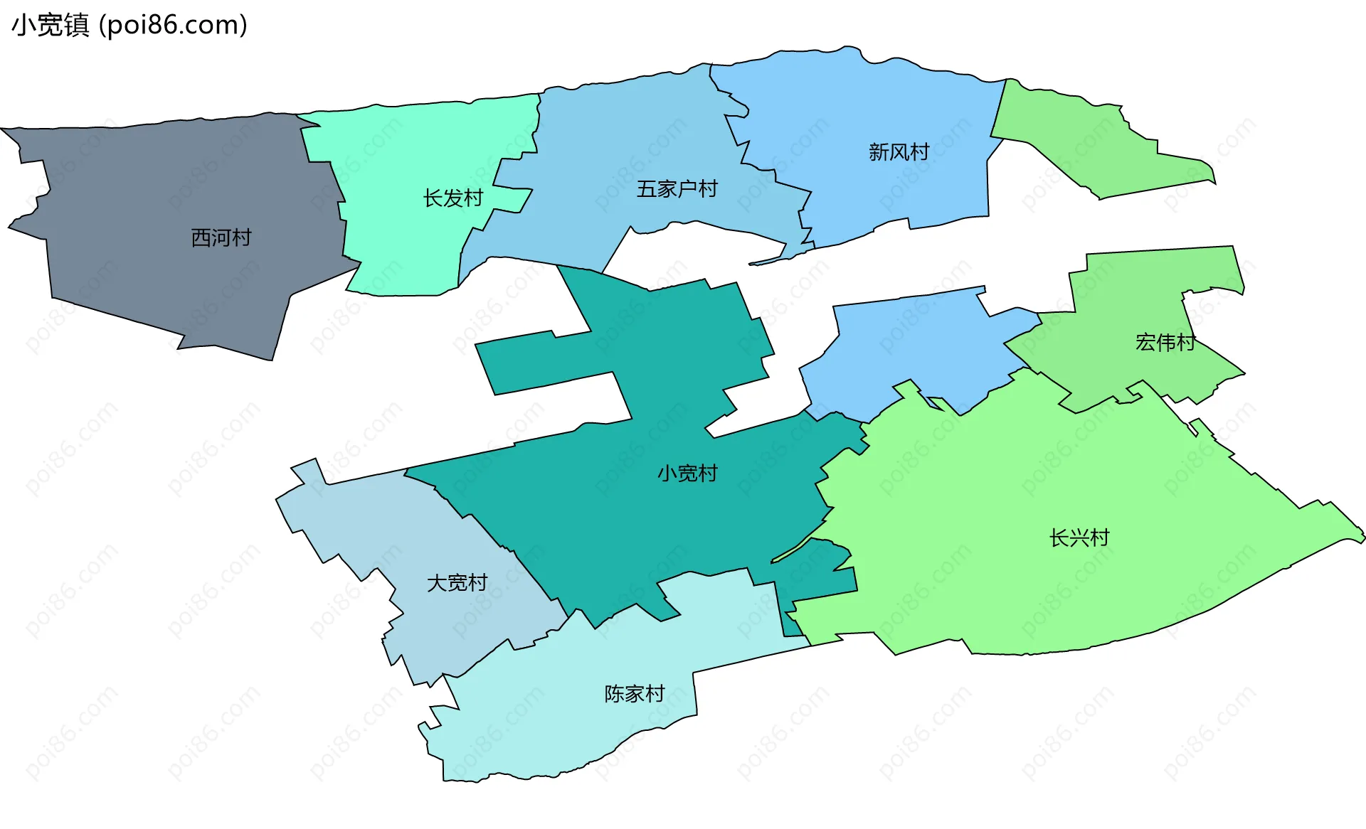 小宽镇边界地图(五级行政区划)