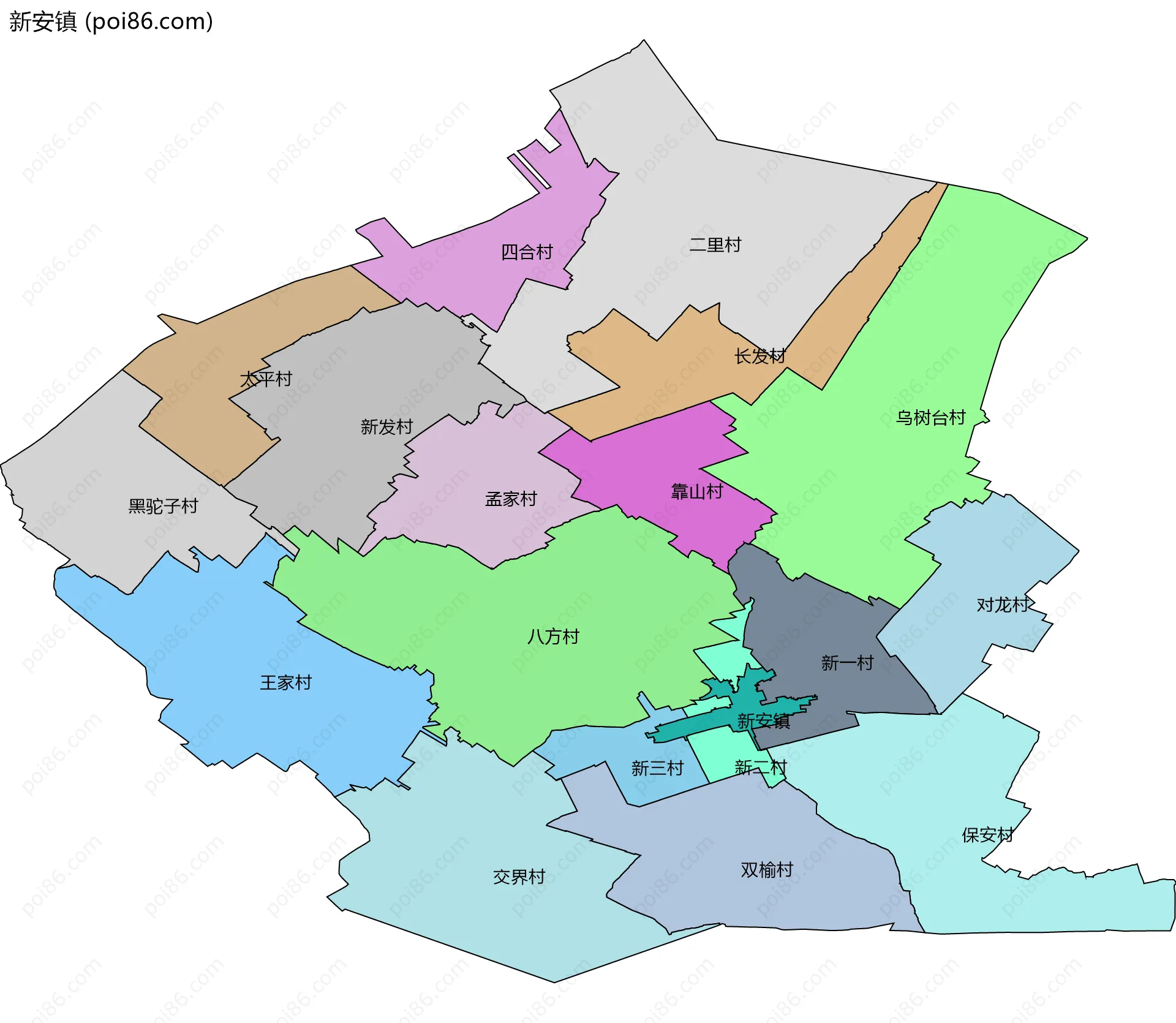 新安镇边界地图(五级行政区划)