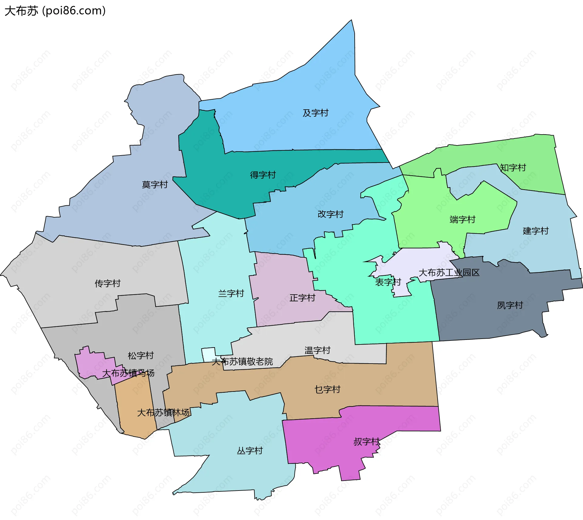 大布苏边界地图(五级行政区划)
