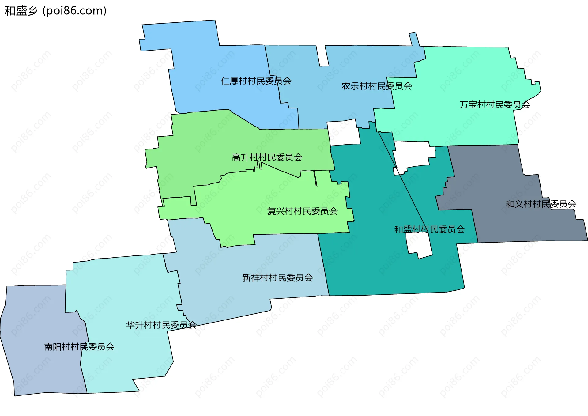和盛乡边界地图(五级行政区划)