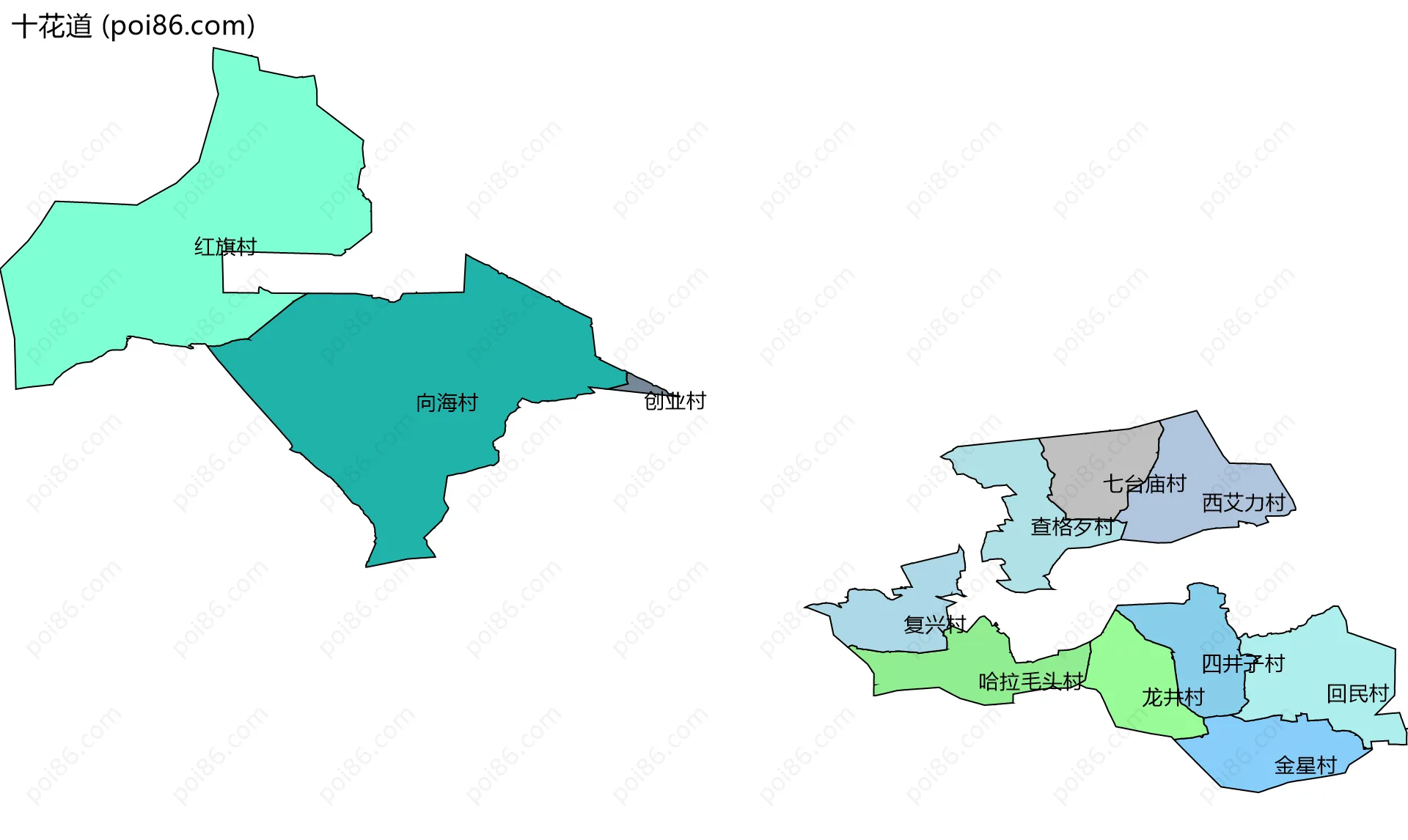 十花道边界地图(五级行政区划)