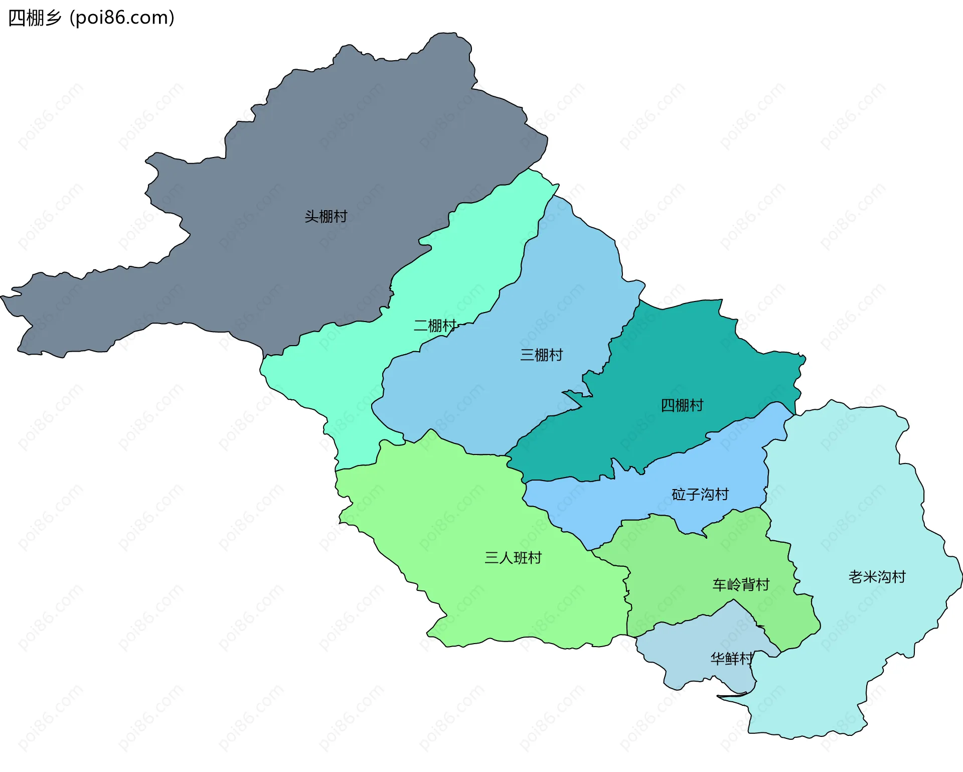 四棚乡边界地图(五级行政区划)