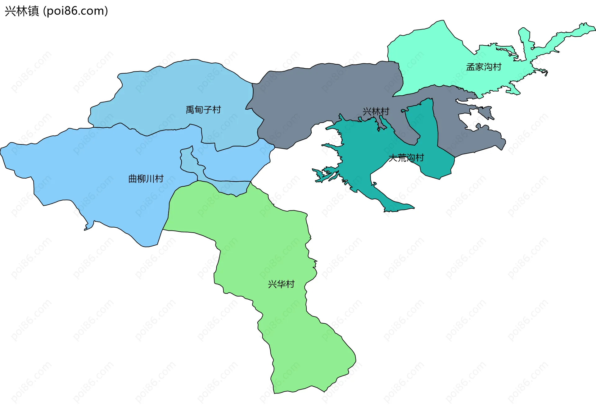 兴林镇边界地图(五级行政区划)