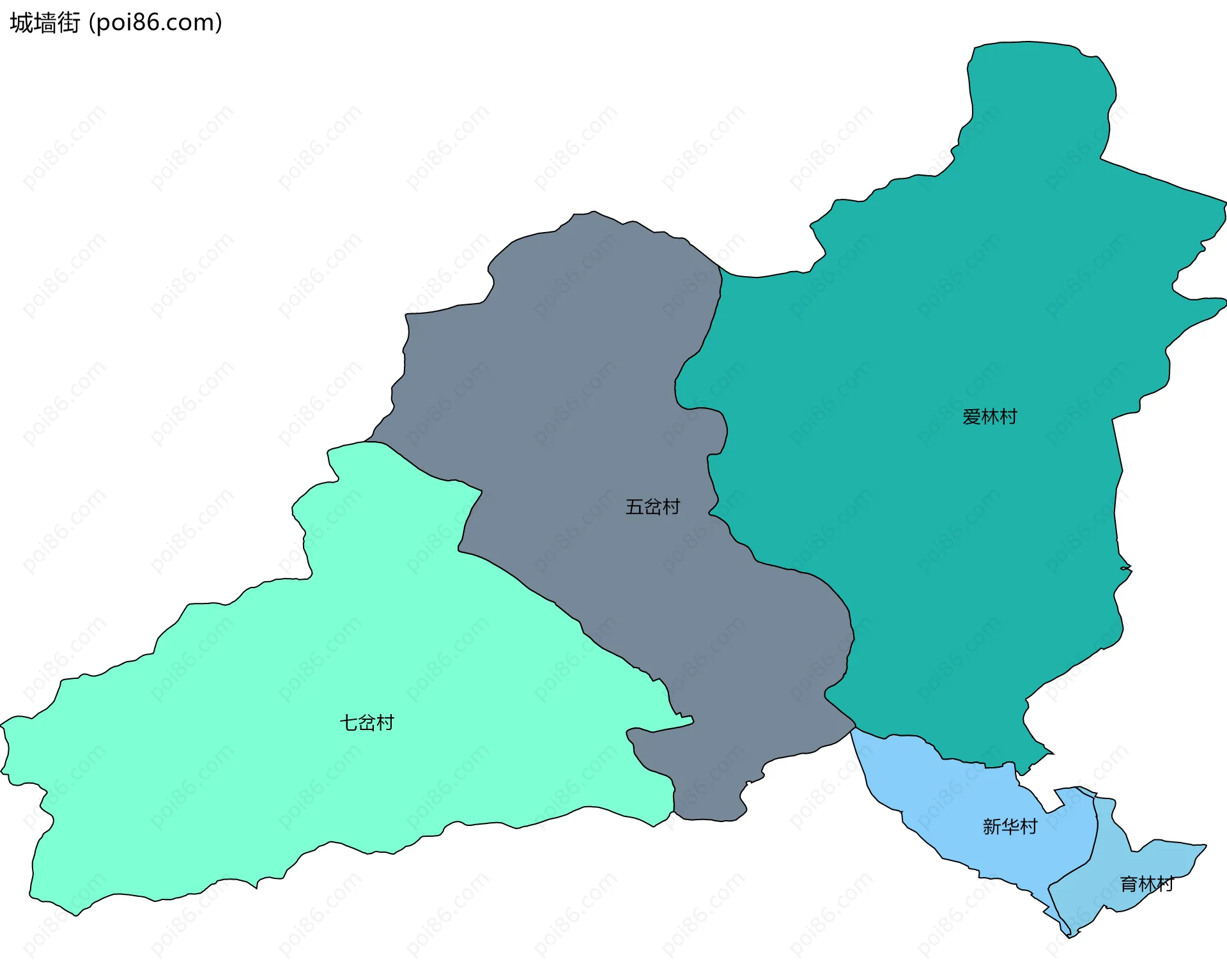 城墙街边界地图(五级行政区划)