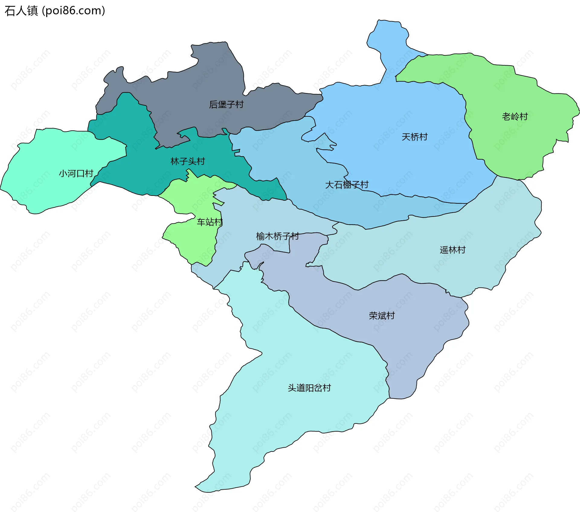 石人镇边界地图(五级行政区划)