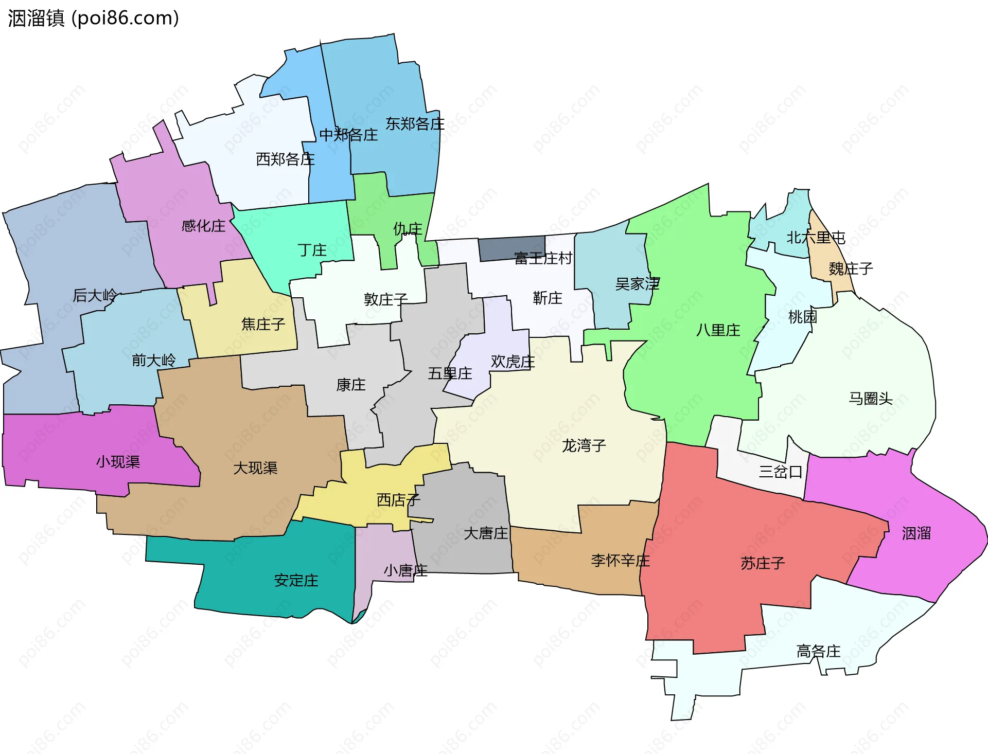 洇溜镇边界地图(五级行政区划)