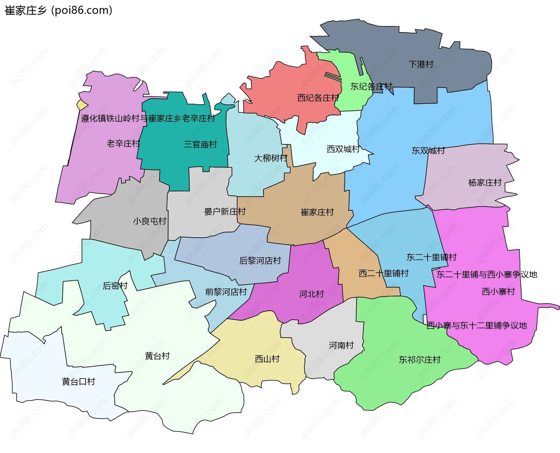崔家庄乡边界地图(五级行政区划)