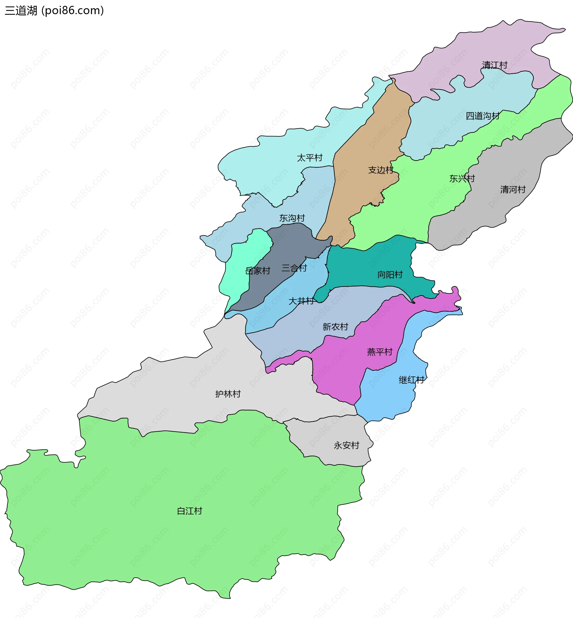 三道湖边界地图(五级行政区划)
