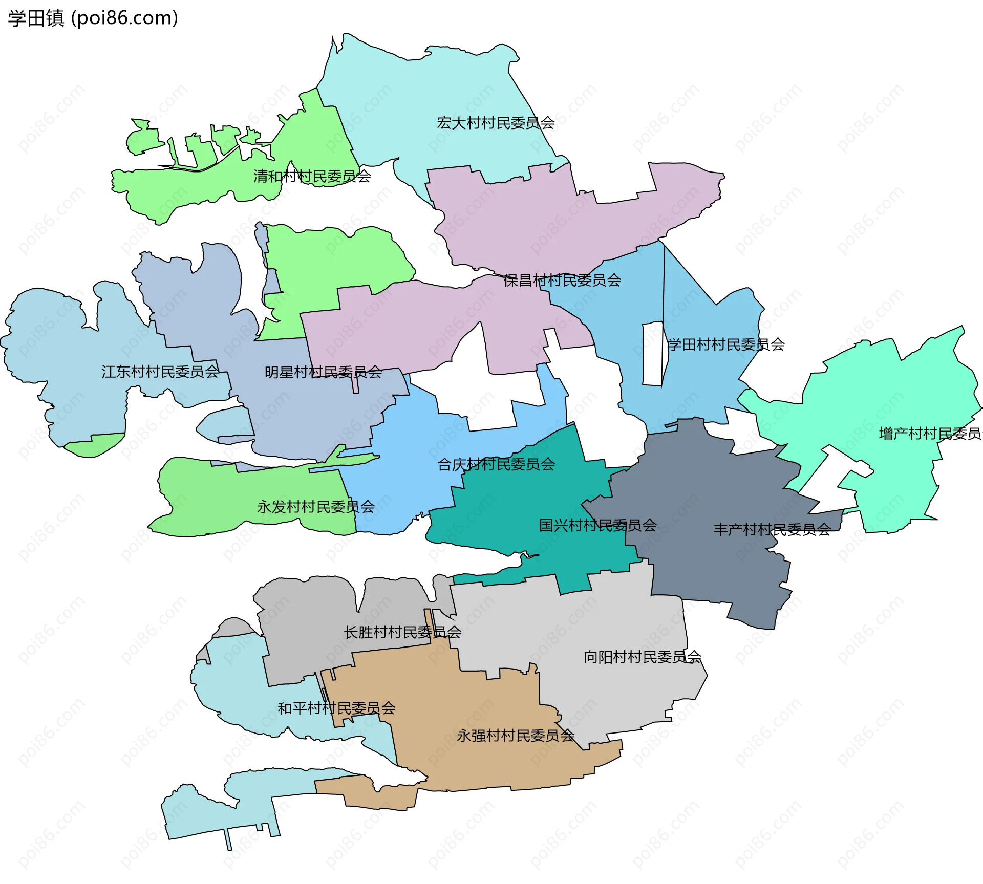 学田镇边界地图(五级行政区划)