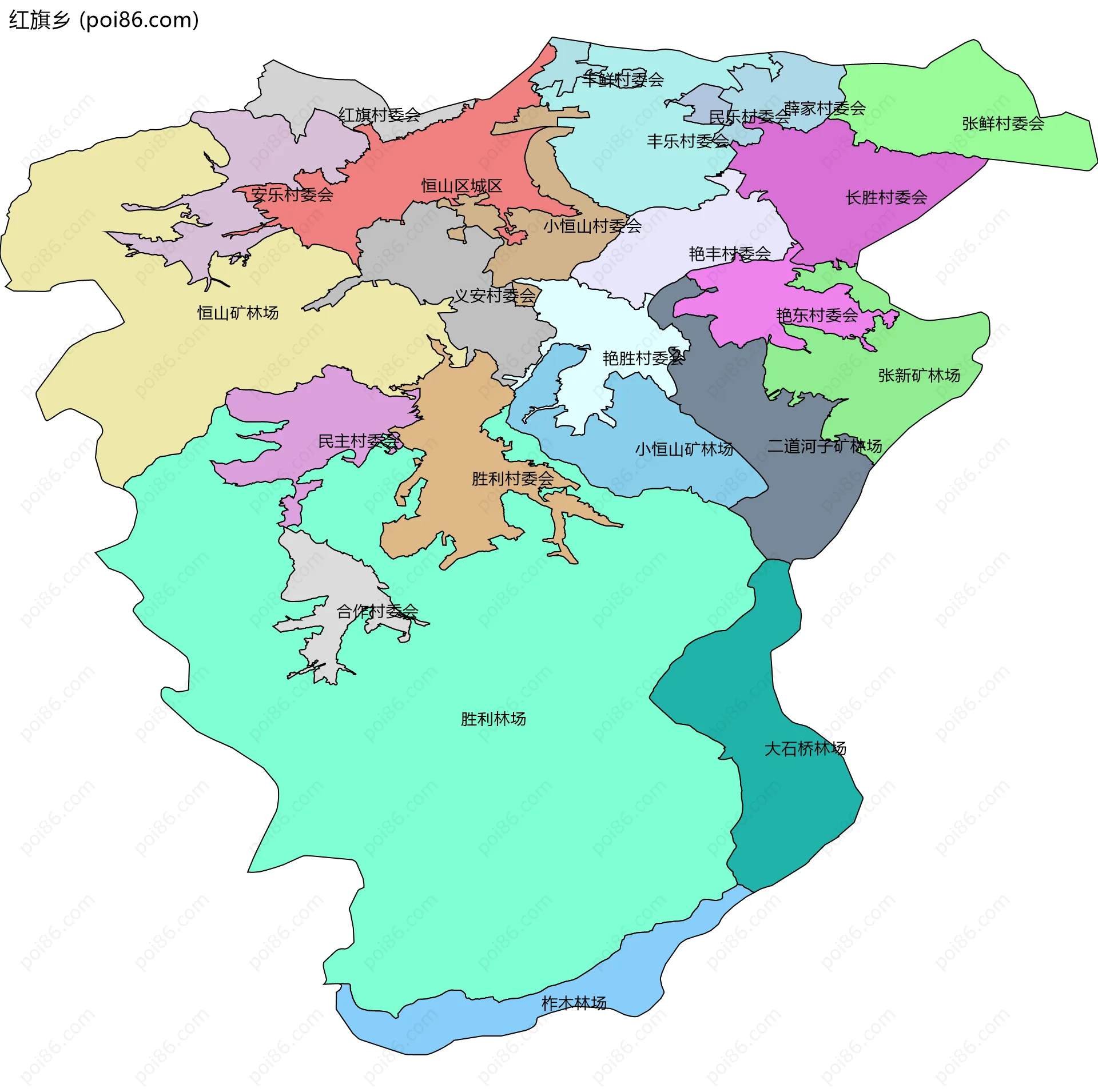 红旗乡边界地图(五级行政区划)