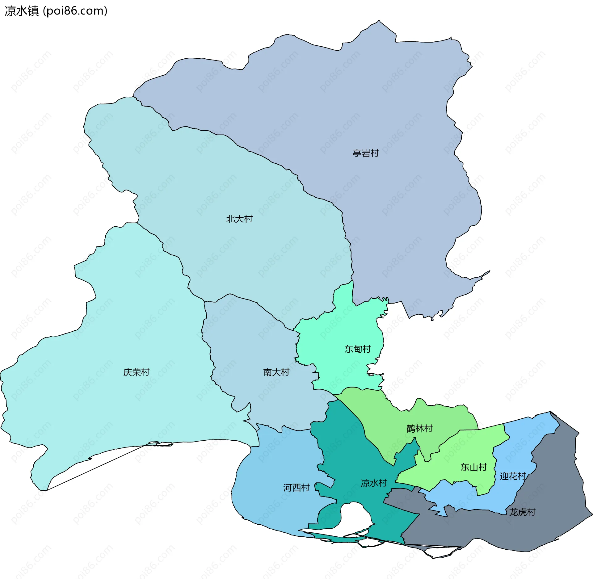 凉水镇边界地图(五级行政区划)