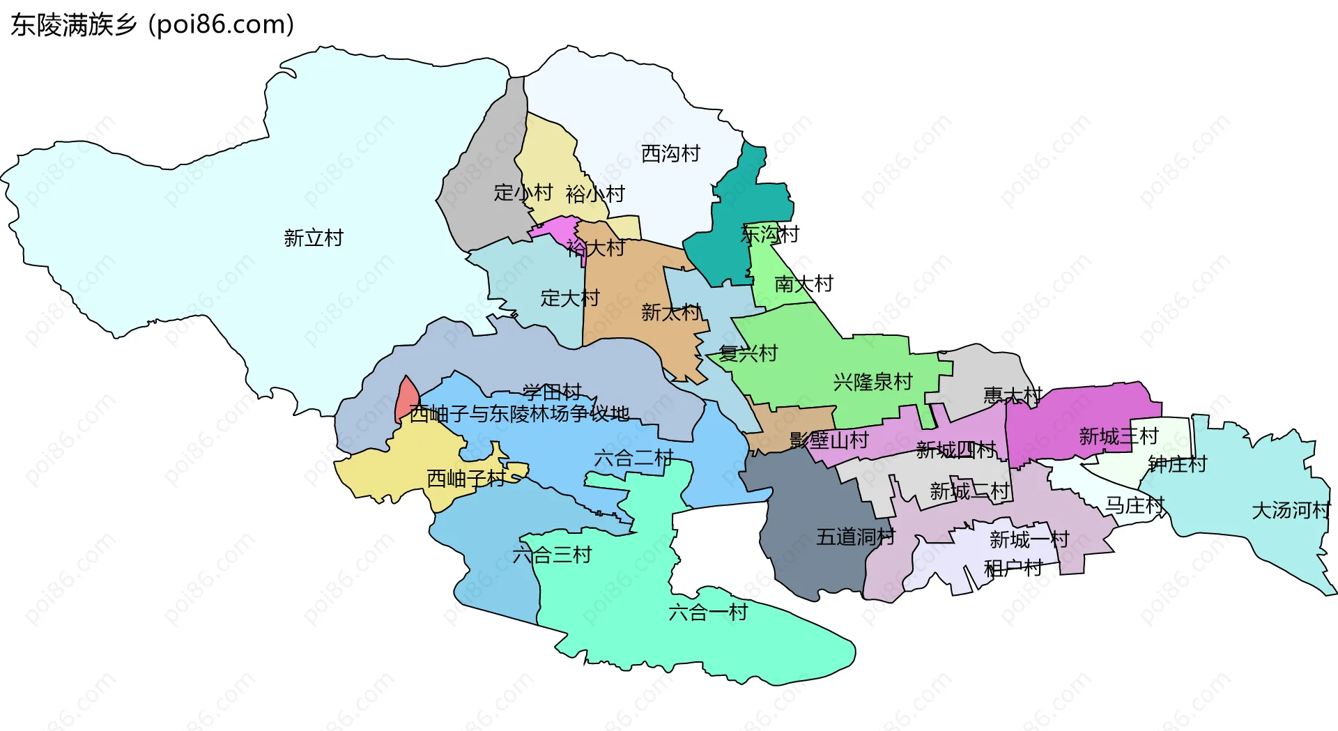 东陵满族乡边界地图(五级行政区划)