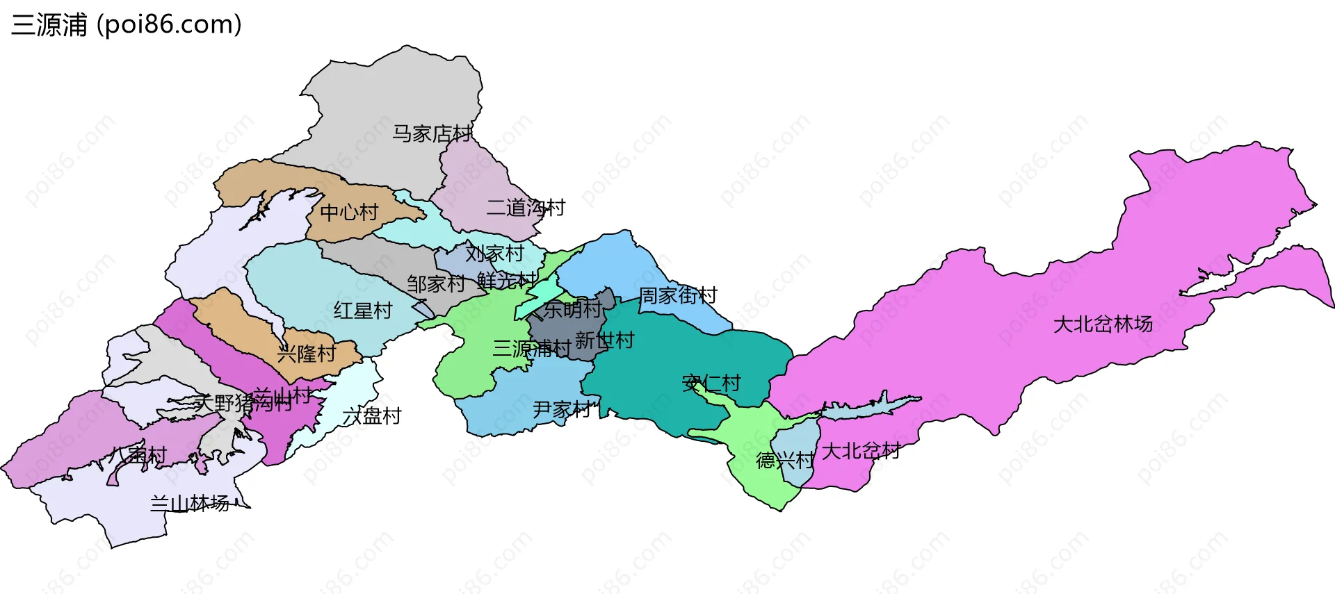 三源浦边界地图(五级行政区划)