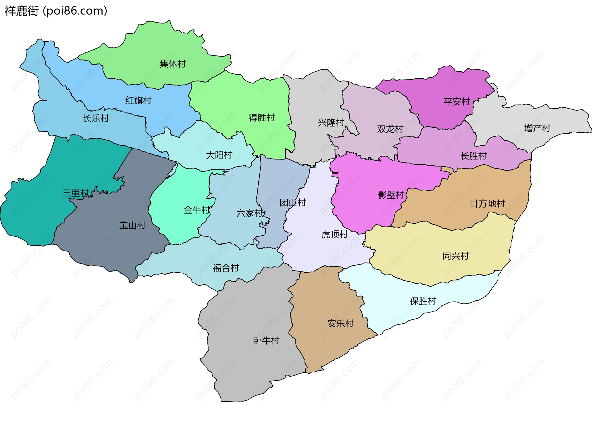 祥鹿街边界地图(五级行政区划)