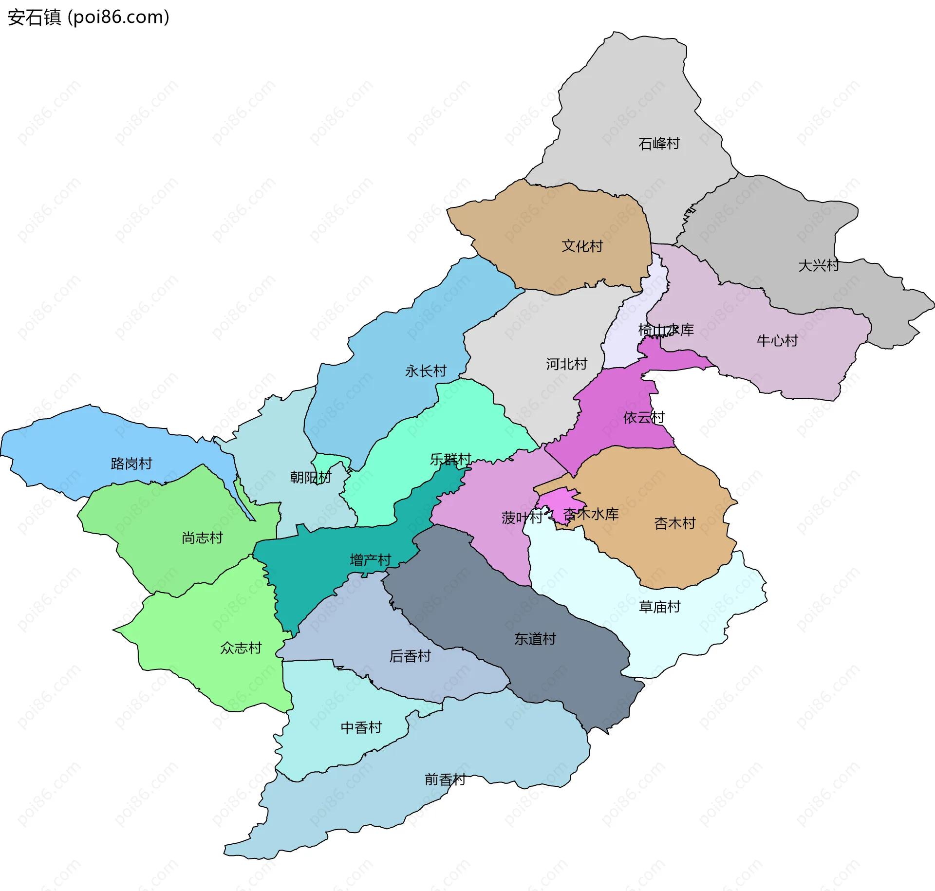 安石镇边界地图(五级行政区划)