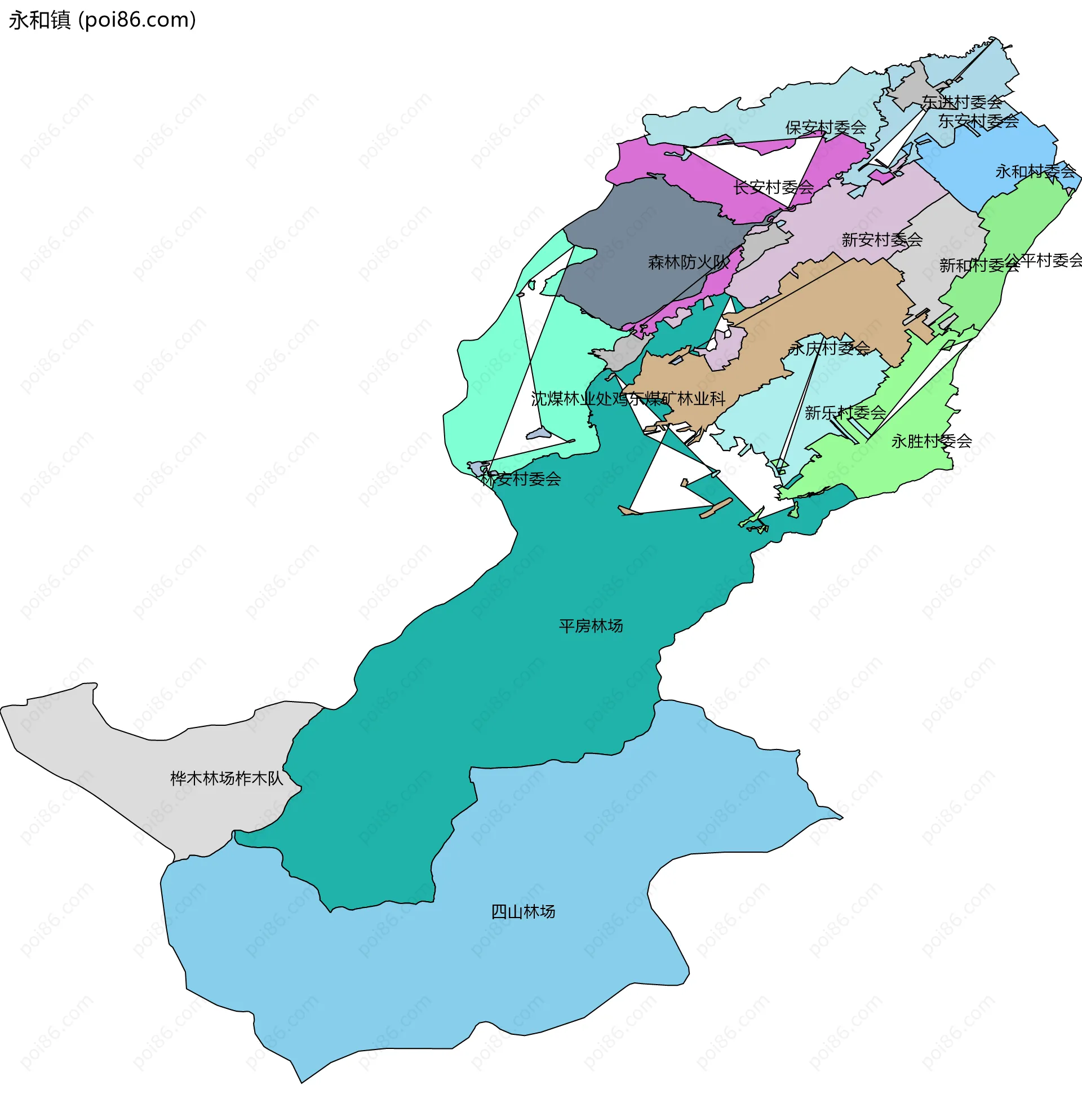 永和镇边界地图(五级行政区划)