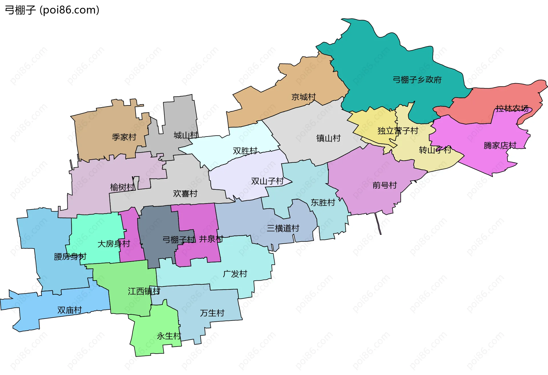 弓棚子边界地图(五级行政区划)